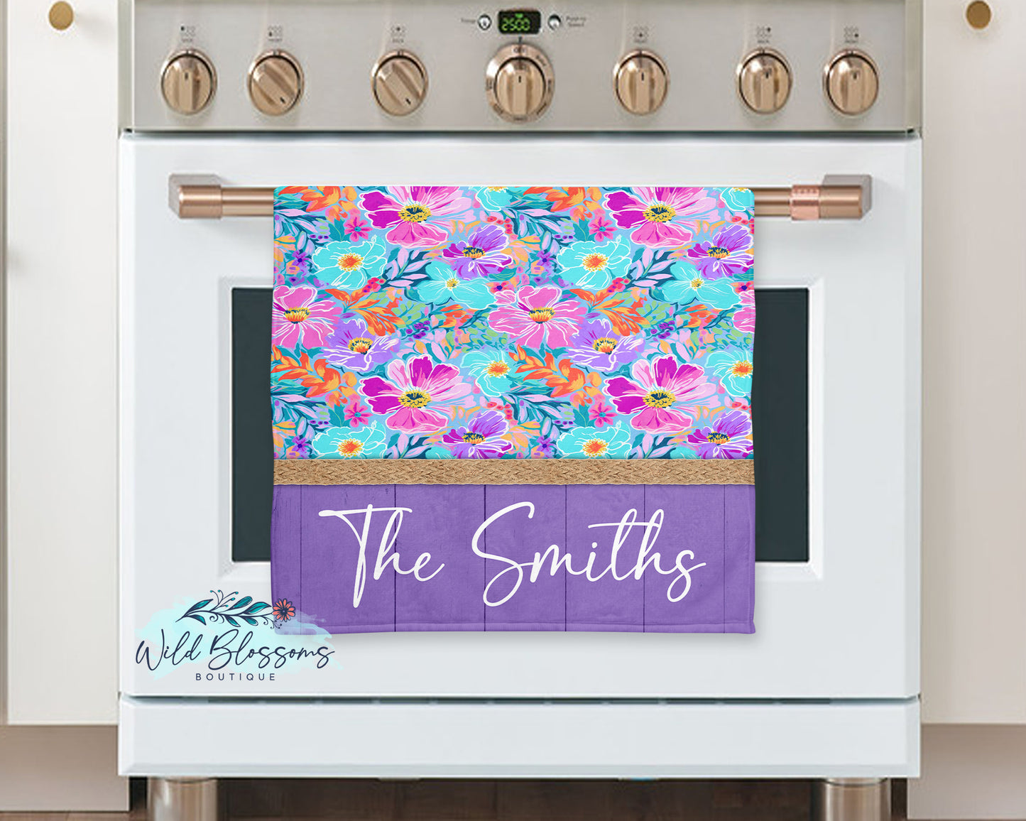 Purple Wooden Hibiscus Floral Personalized Pot Holder And Oven Mitt