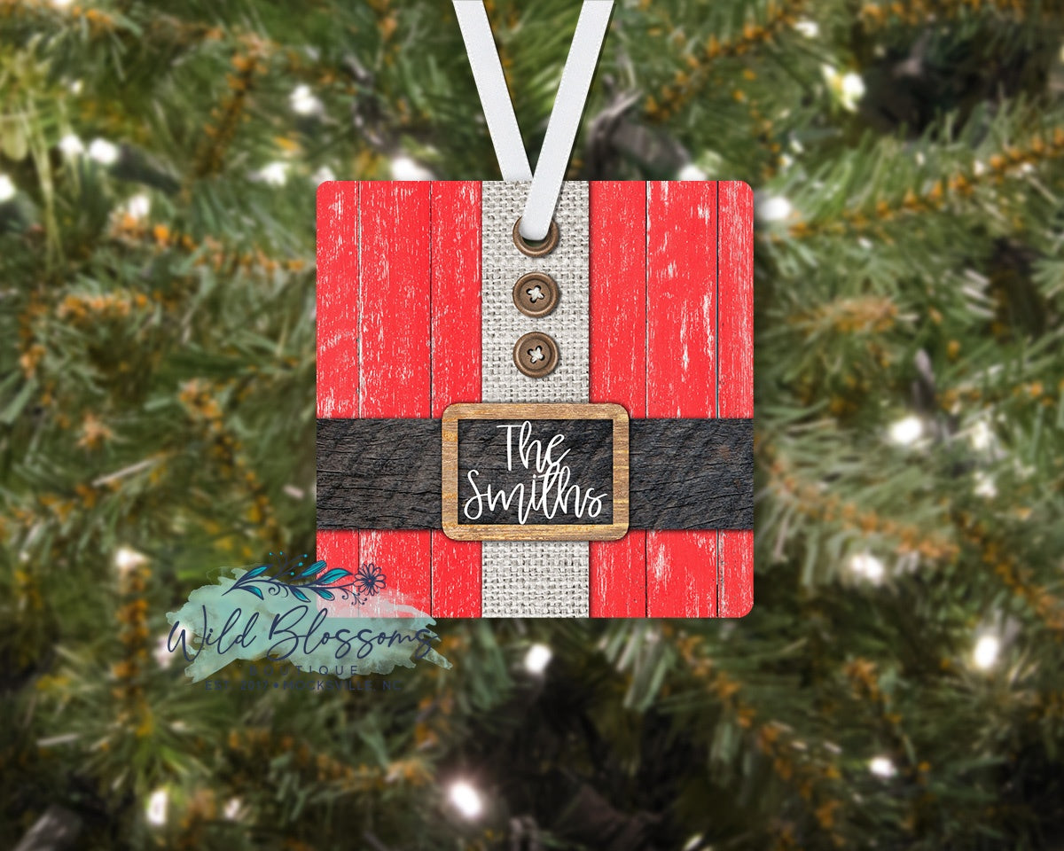 Wooden Santa Suit Personalized Square Ornament
