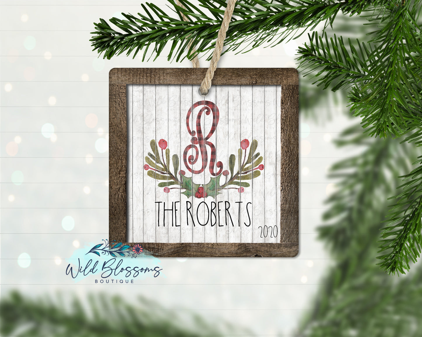 Buffalo Plaid Christmas Holly Ornament