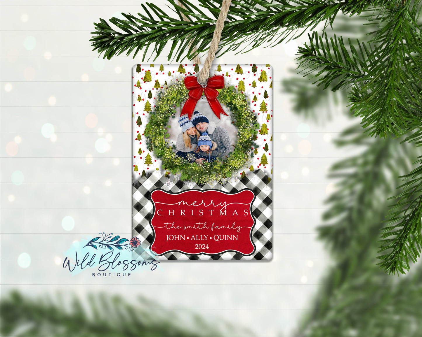 Buffalo Plaid Christmas Tree Personalized Photo Ornament