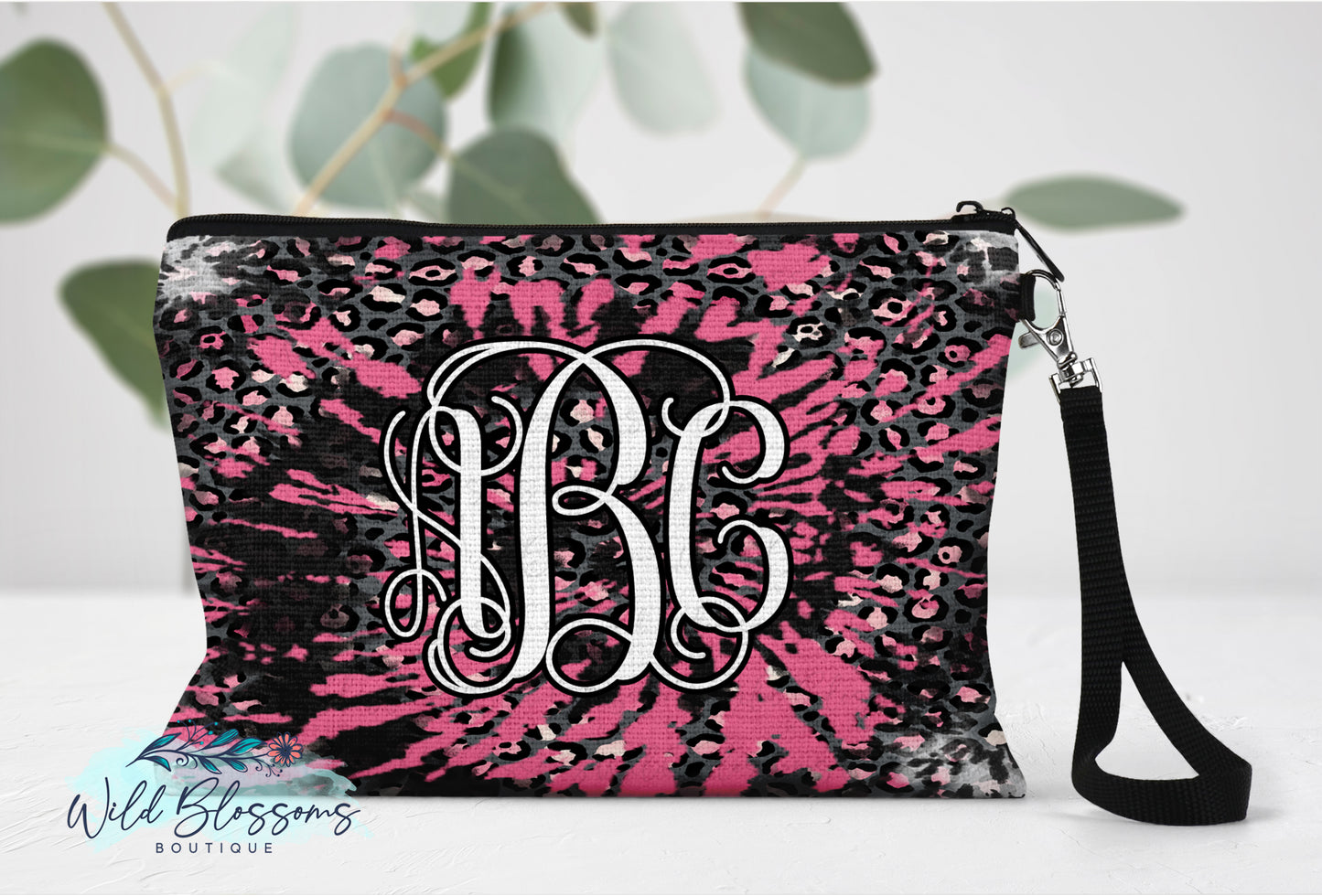 Black And Pink Leopard Print Tie Dye Personalized Linen Bag