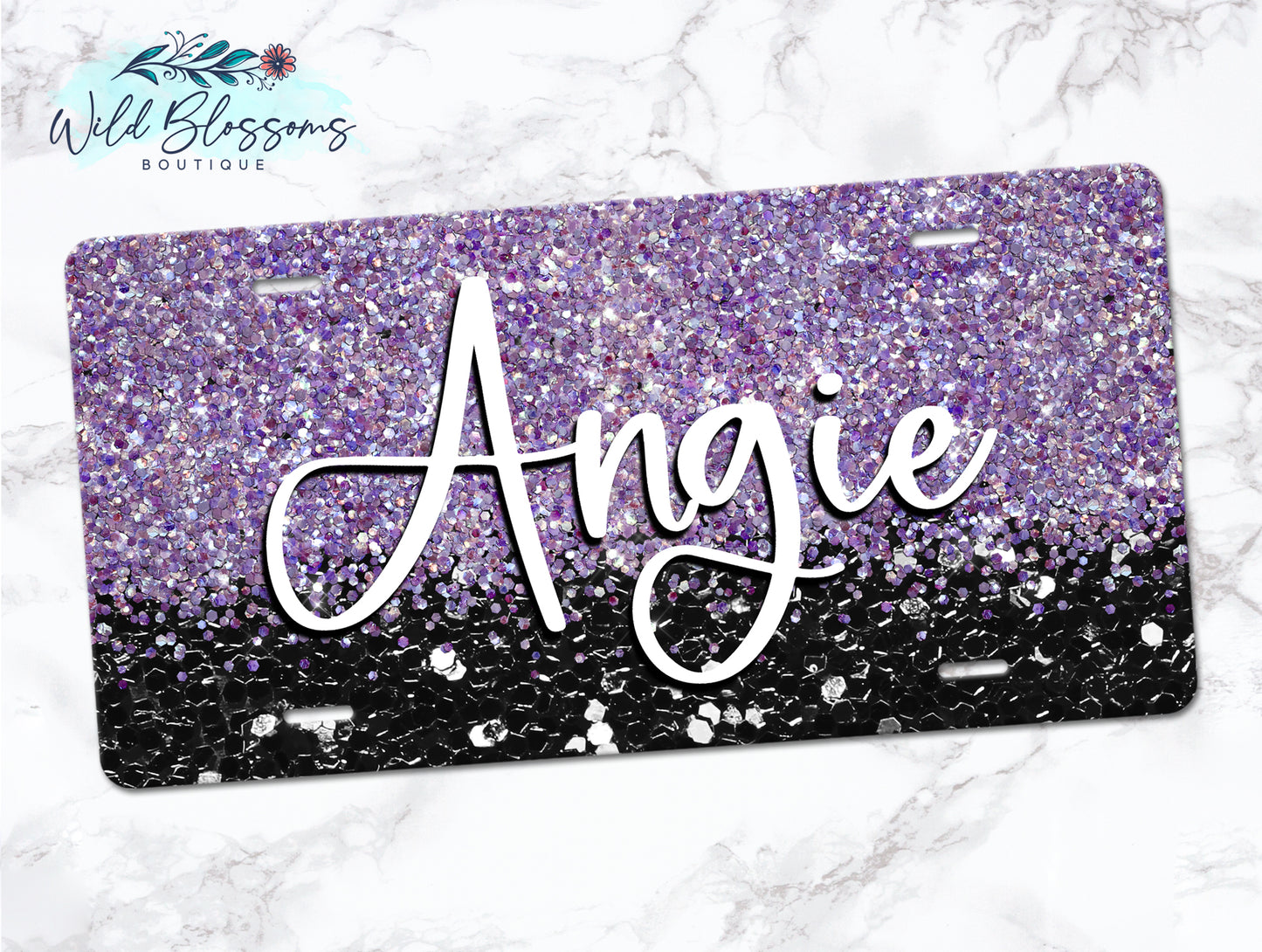 Black And Purple Glitter Personalized License Plate