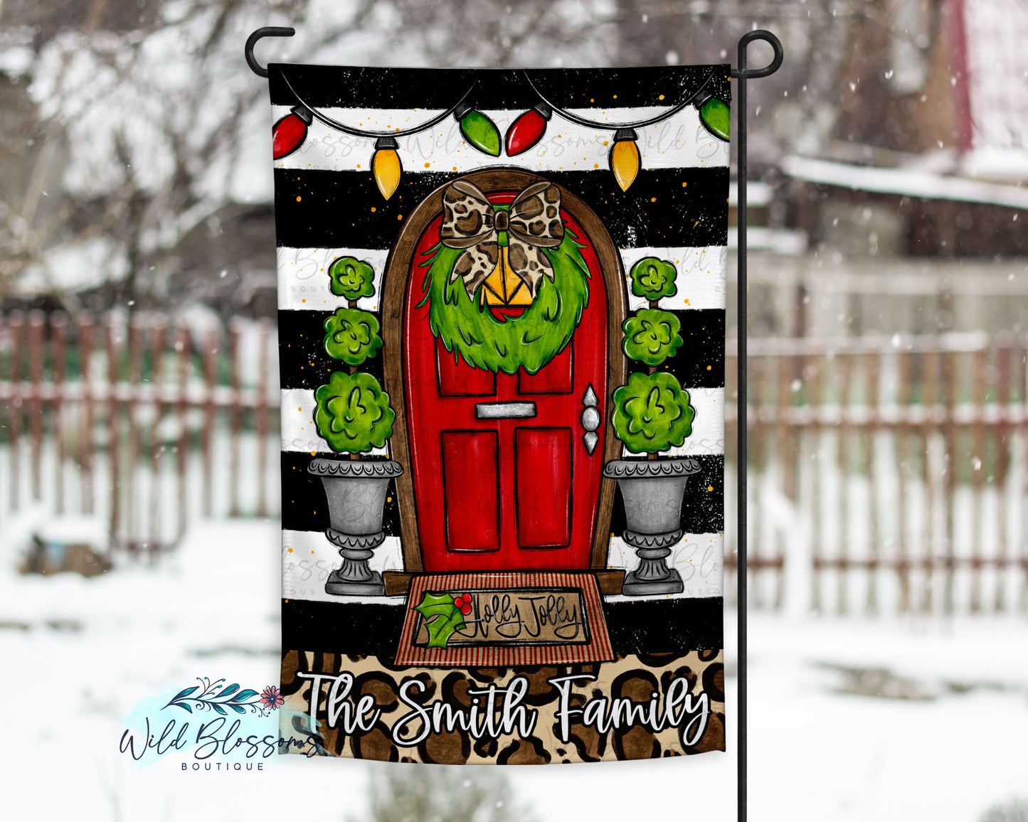 Black And White Striped Christmas Personalized Garden Flag