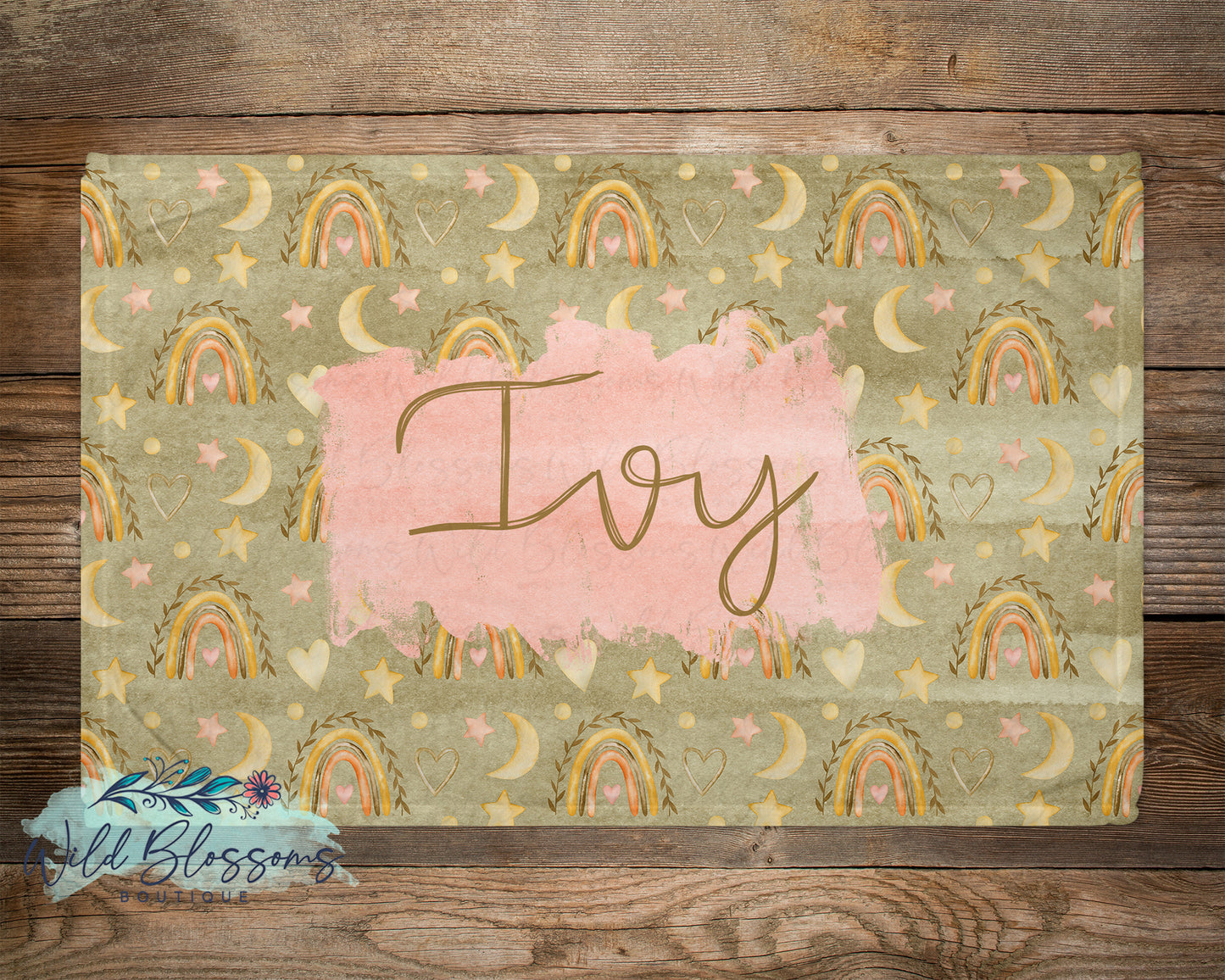 Boho Rainbow Baby Personalized Lovie Blanket