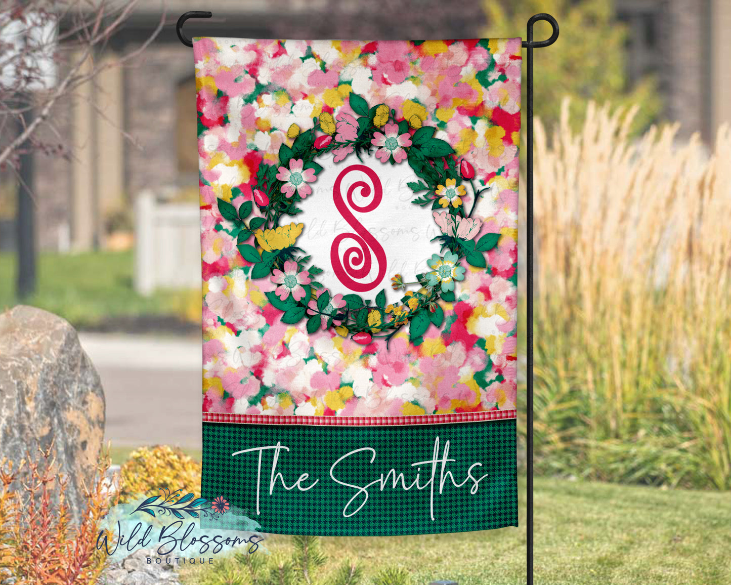 Bright Spring Floral Personalized Garden Flag