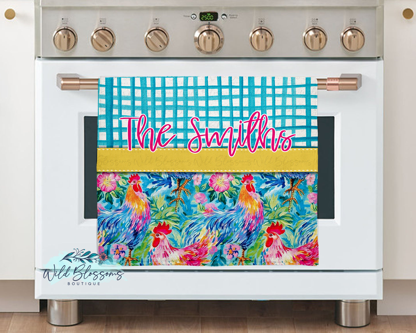 Bright Floral Chicken Pot Holder And Oven Mitt