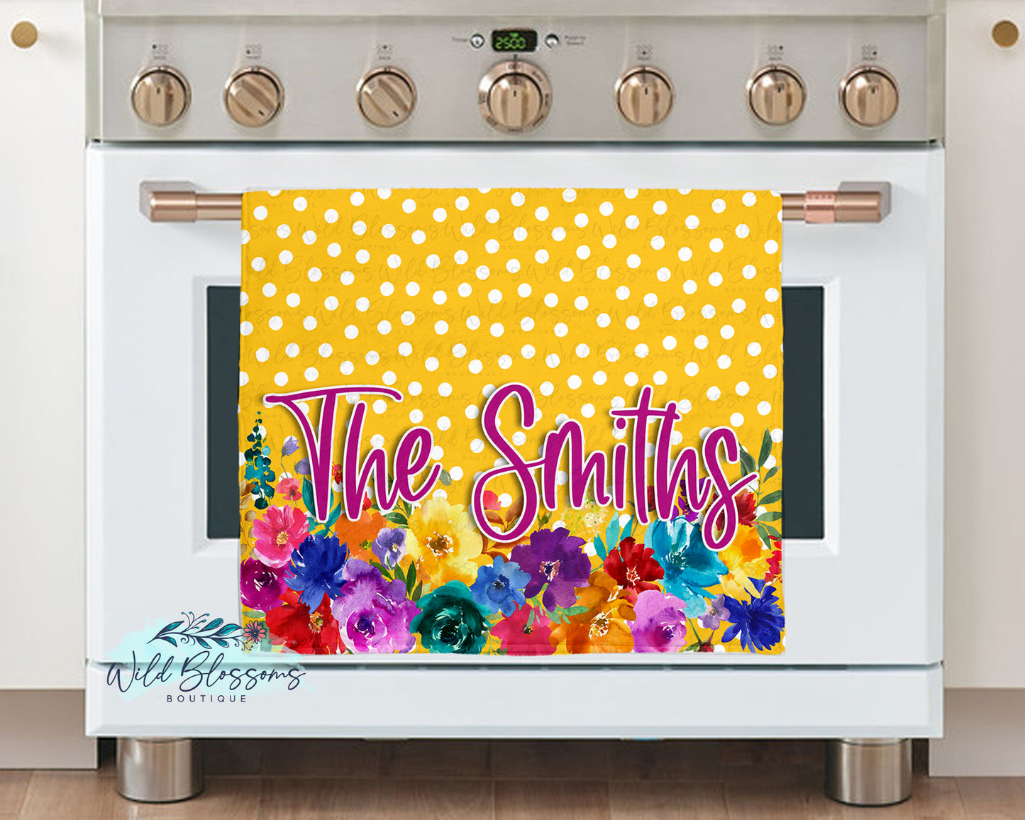Bright Mustard Floral Personalized Kitchen Towel