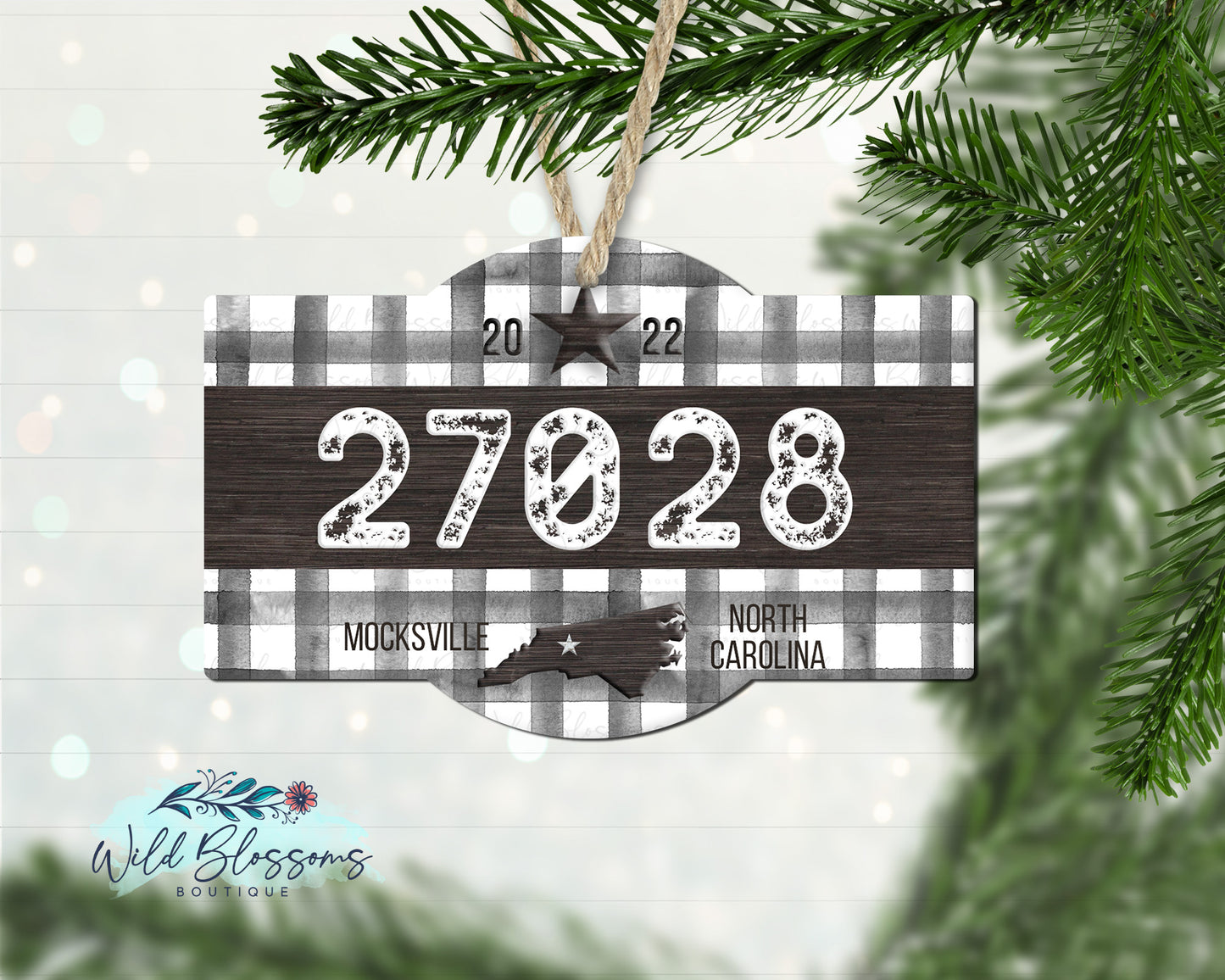 Buffalo Plaid Zip Code Ornament