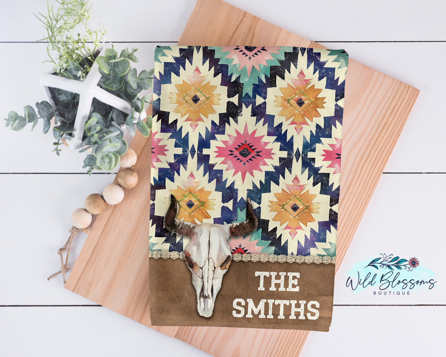 Bull Skull Southwestern Boho Personalized Kitchen Towel