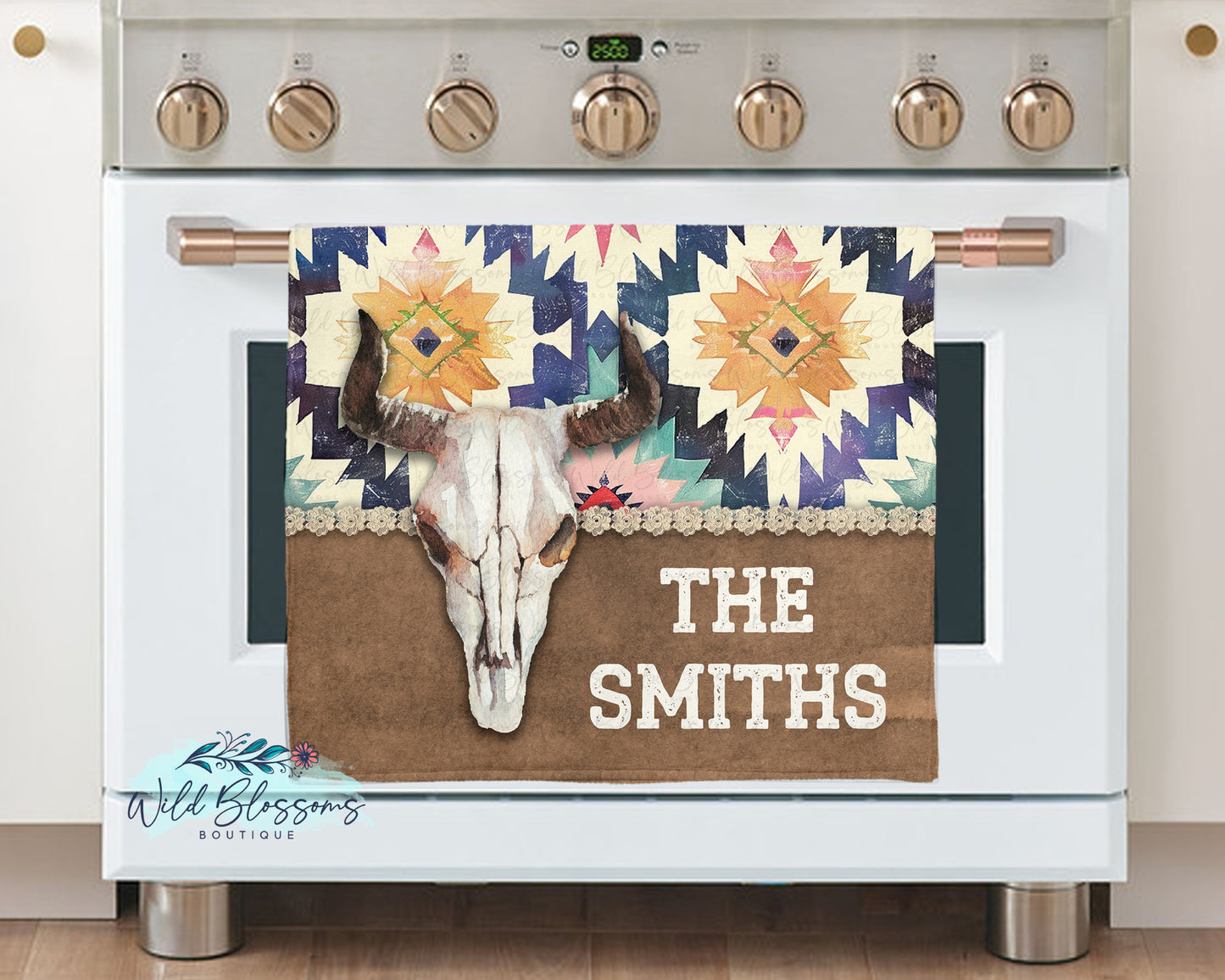 Bull Skull Southwestern Boho Personalized Kitchen Towel