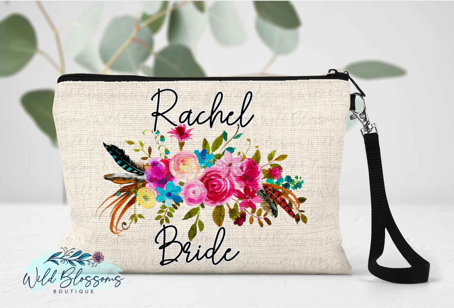 Boho Bright Floral Personalized Linen Bag