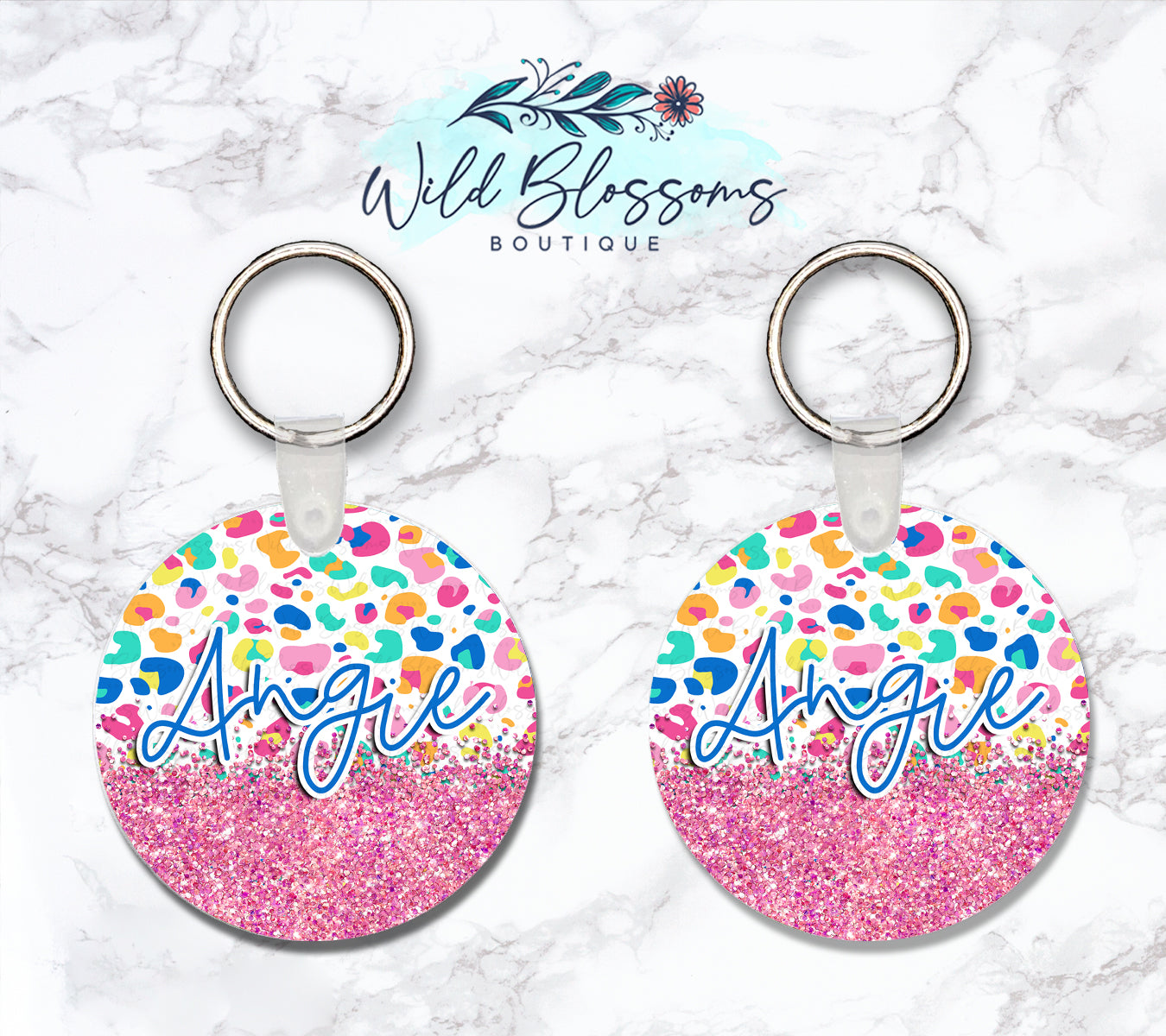 Colorful Leopard Print Personalized Round or Square Keychain
