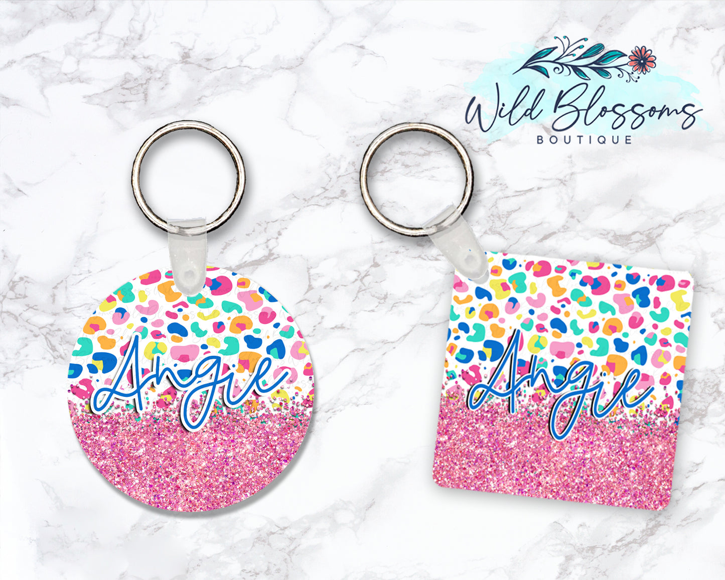 Colorful Leopard Print Personalized Round or Square Keychain