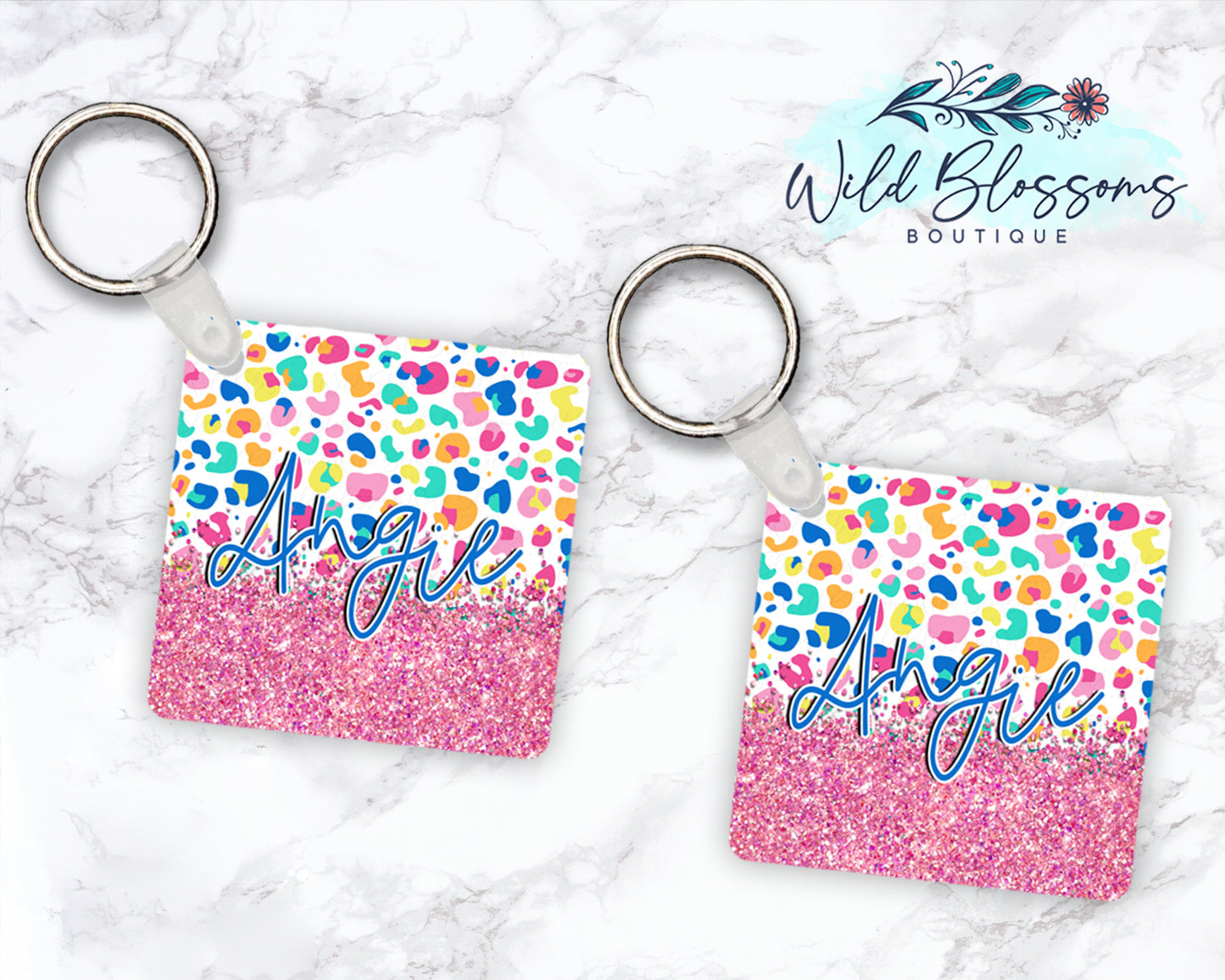 Colorful Leopard Print Personalized Round or Square Keychain