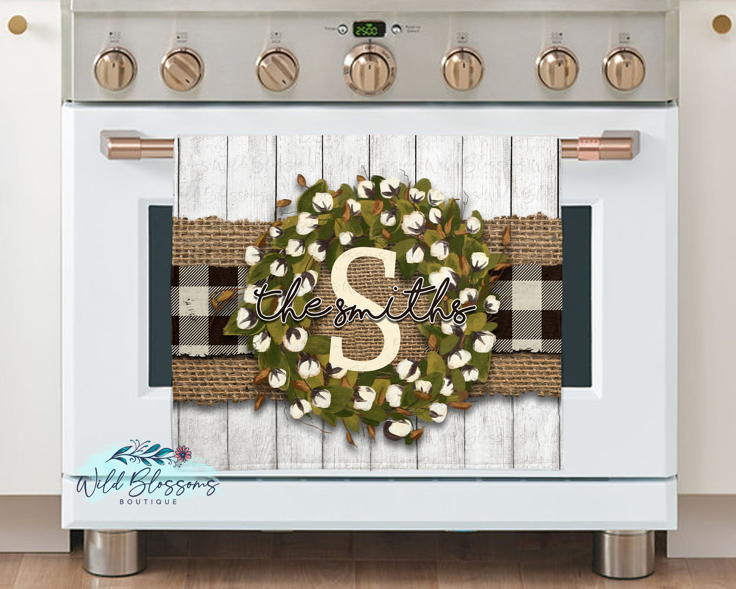 Farmhouse Buffalo Plaid Cotton Wreath Glass Cutting Board