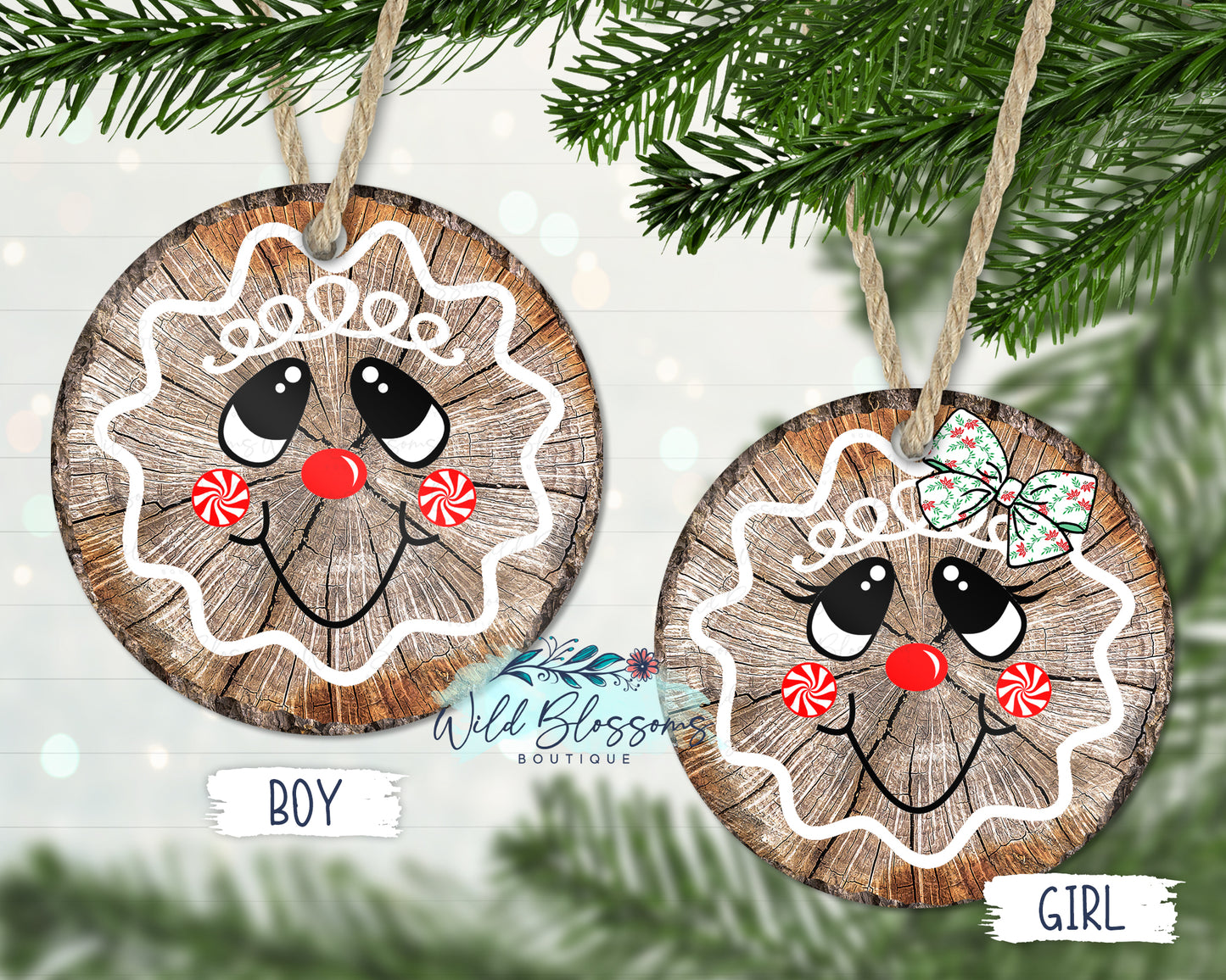 Wooden Gingerbread Boy and Girl Ornament