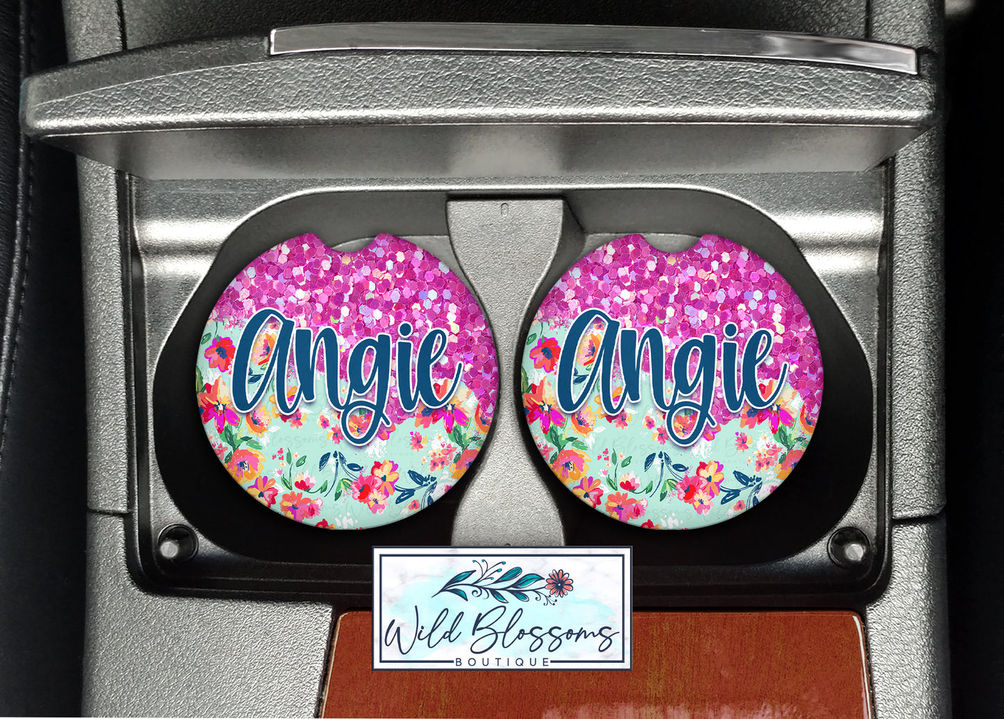 Bright Pink Floral Glitter Look Personalized License Plate