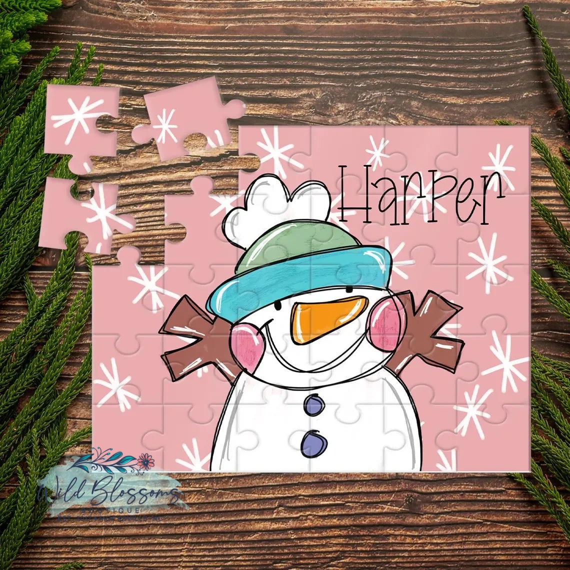 Personalized Girl Whimsical Snowman Kids Christmas Eve Box