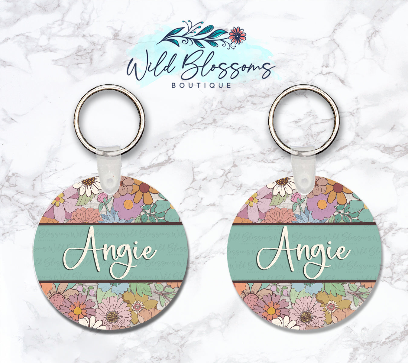 Floral Mums And Daises Personalized Round or Square Keychain