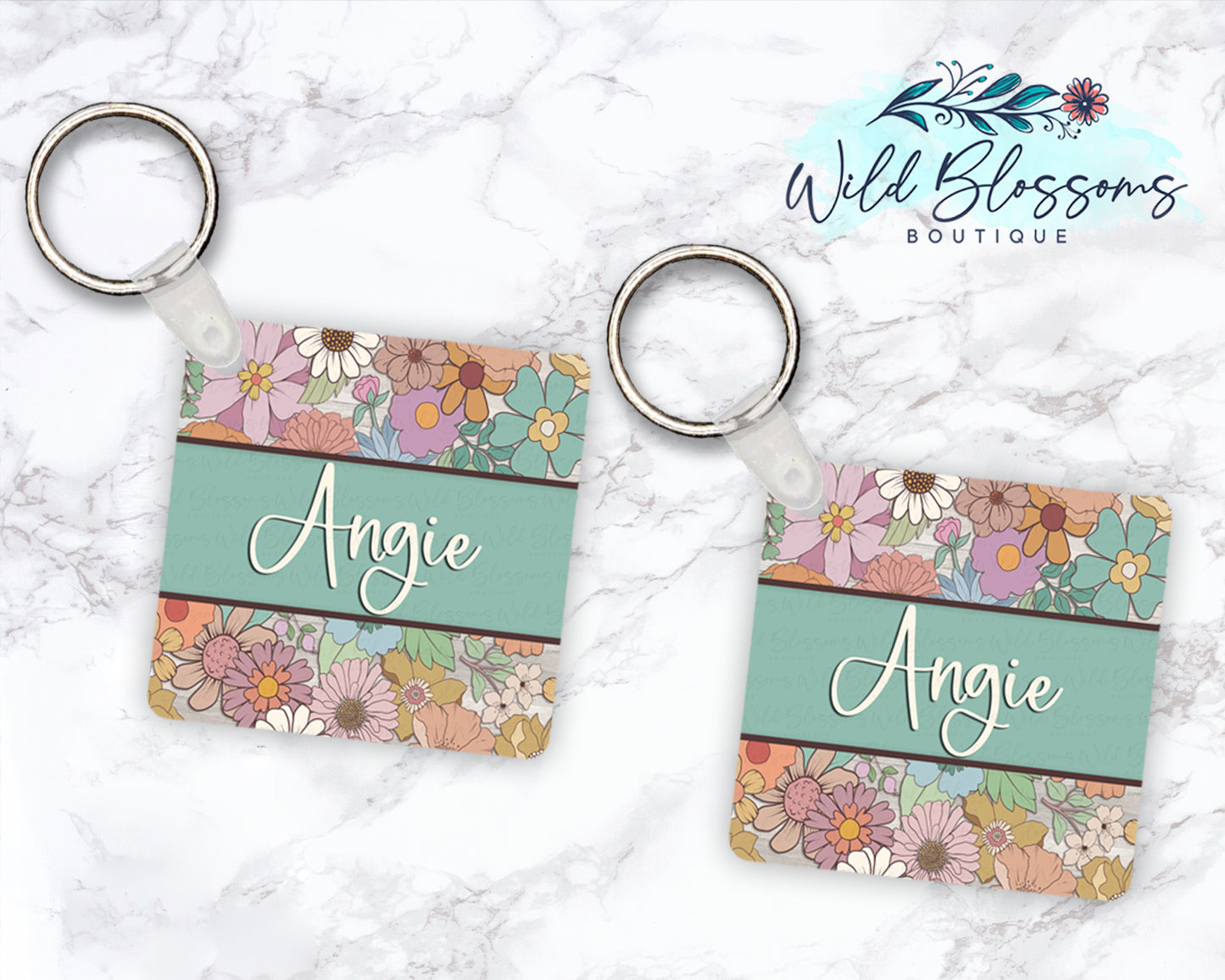 Floral Mums And Daises Personalized Round or Square Keychain
