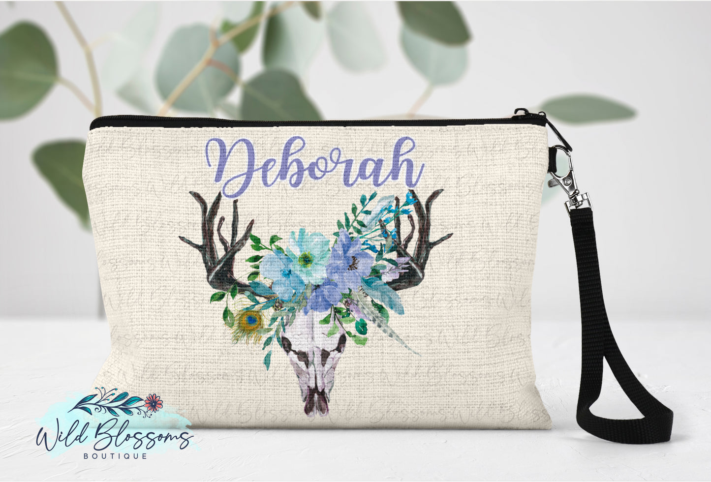 Purple and Mint Boho Bull Skull Linen Bag