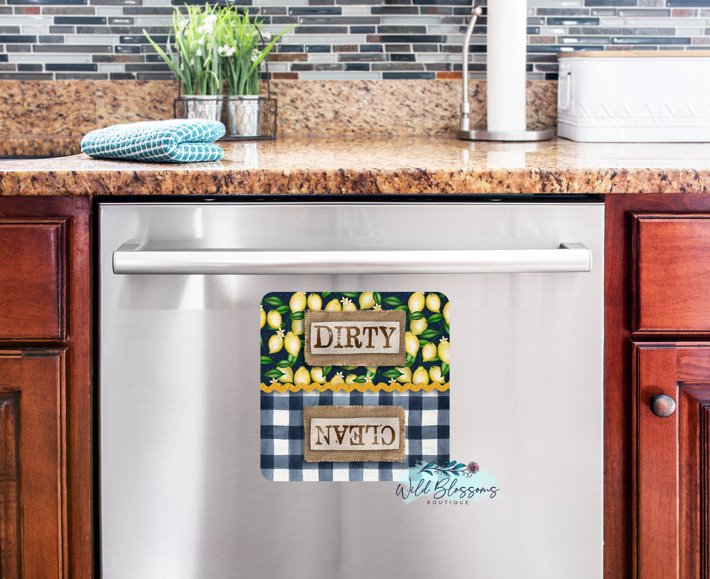 Navy Buffalo Plaid Lemon Farmhouse Menu Dry Erase Board