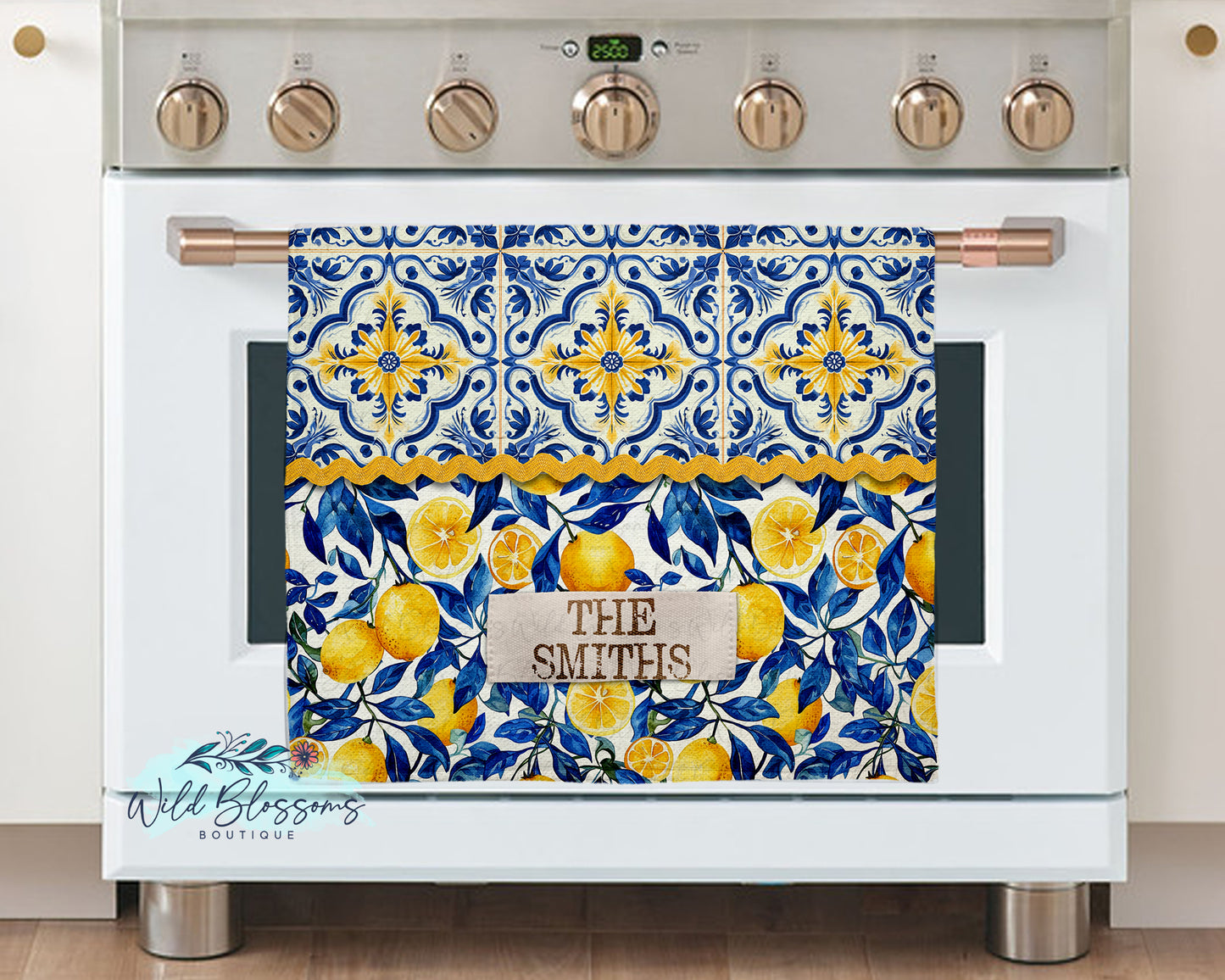 Navy Blue Lemon Tile Personalized Glass Cutting Board