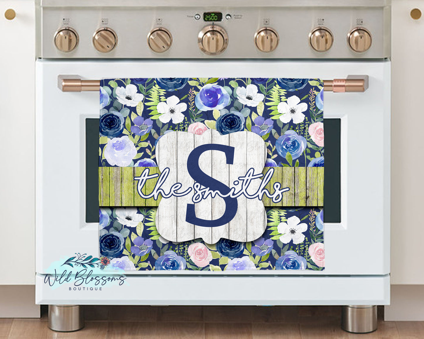 Blue Floral Personalized Glass Cutting Board
