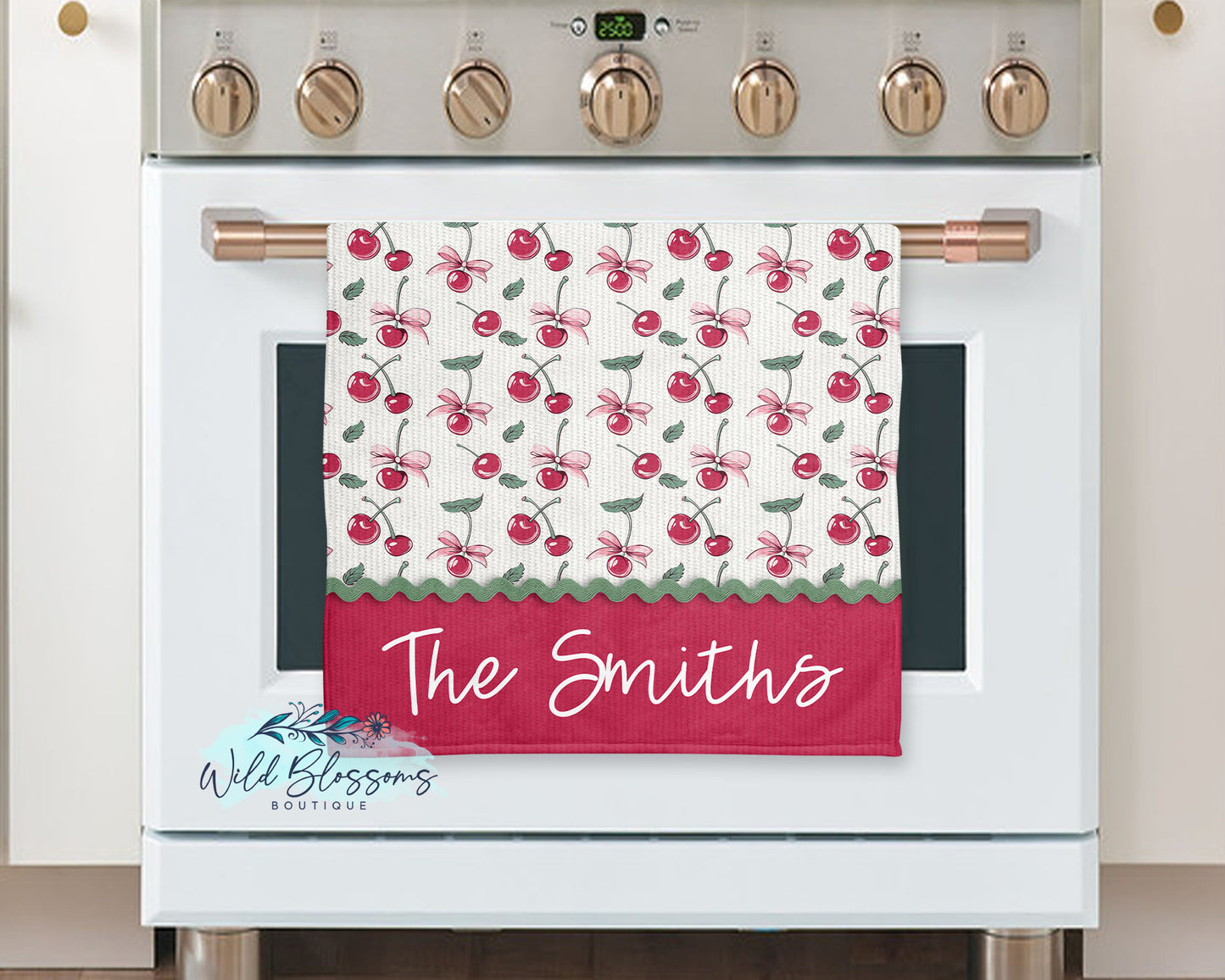 Pink Coquette Bows and Cherries Personalized Pot Holder And Oven Mitt