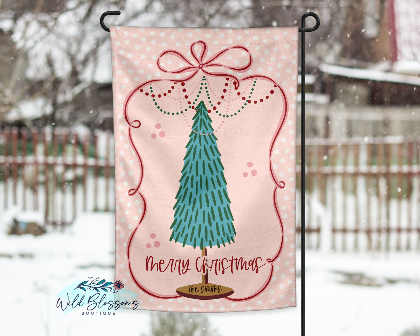 Pink Polka Dot Christmas Tree Christmas Personalized Garden Flag
