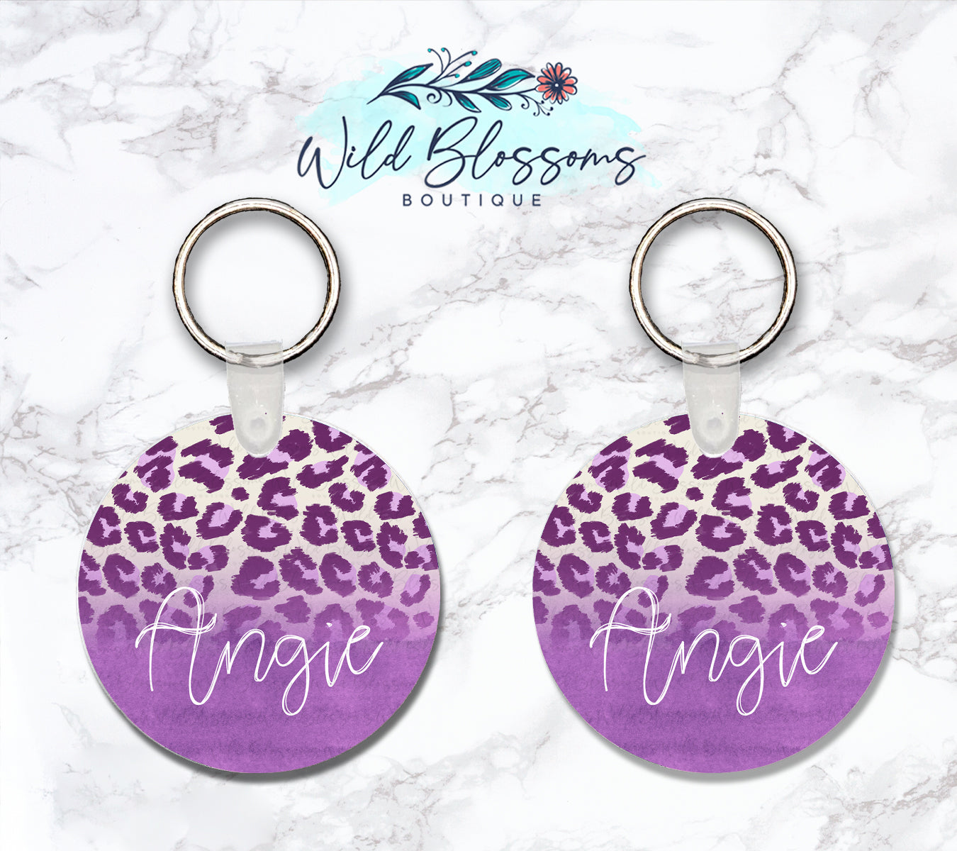 Purple Leopard Print Personalized Round or Square Keychain