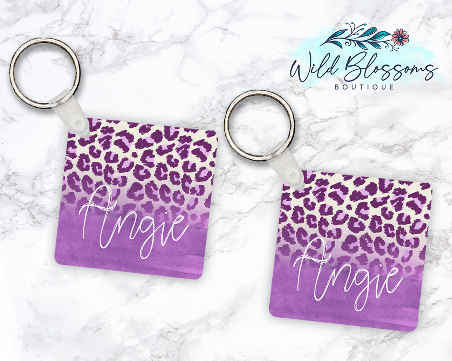Purple Leopard Print Personalized Round or Square Keychain