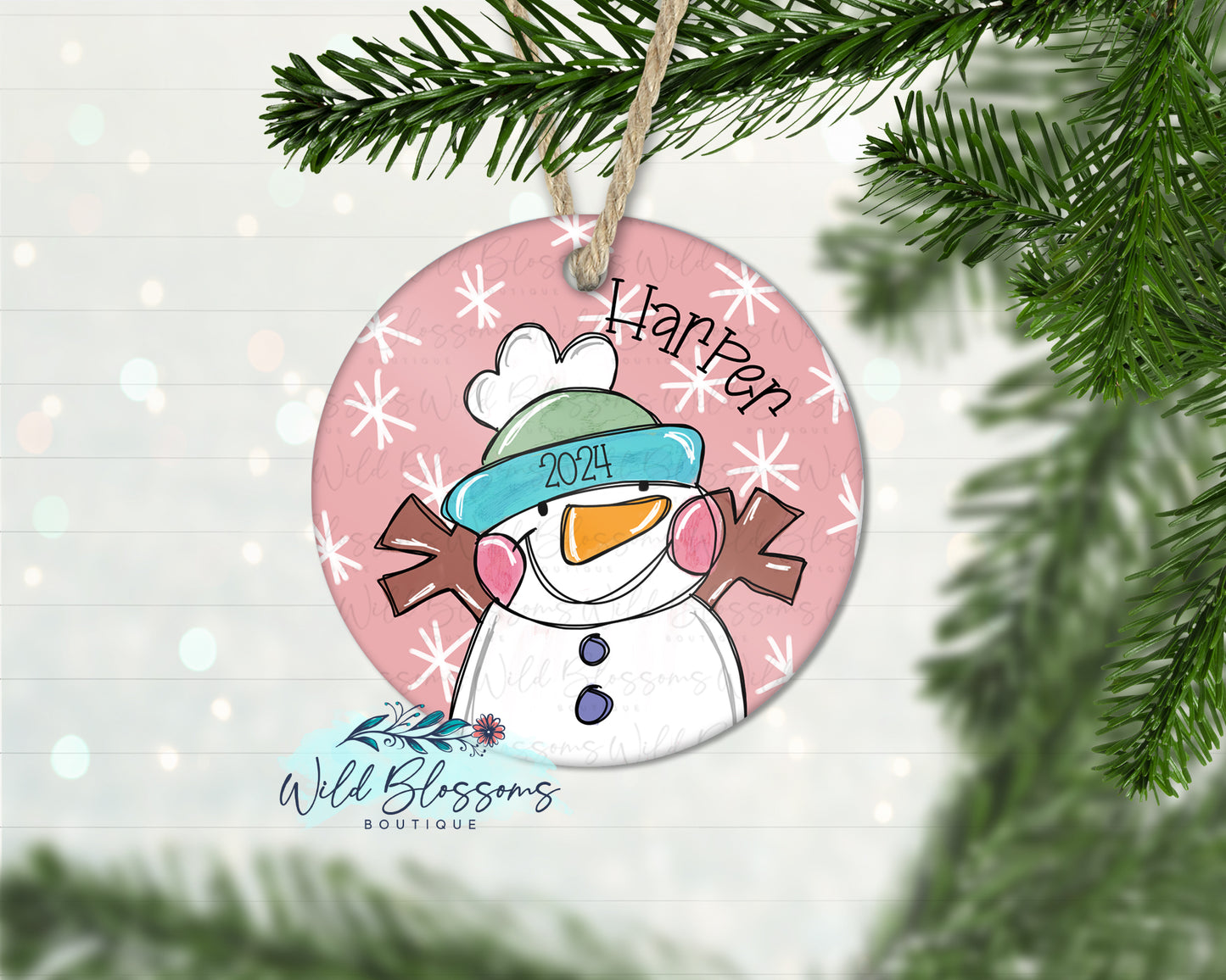Girl Whimsical Snowman Personalized Ornament