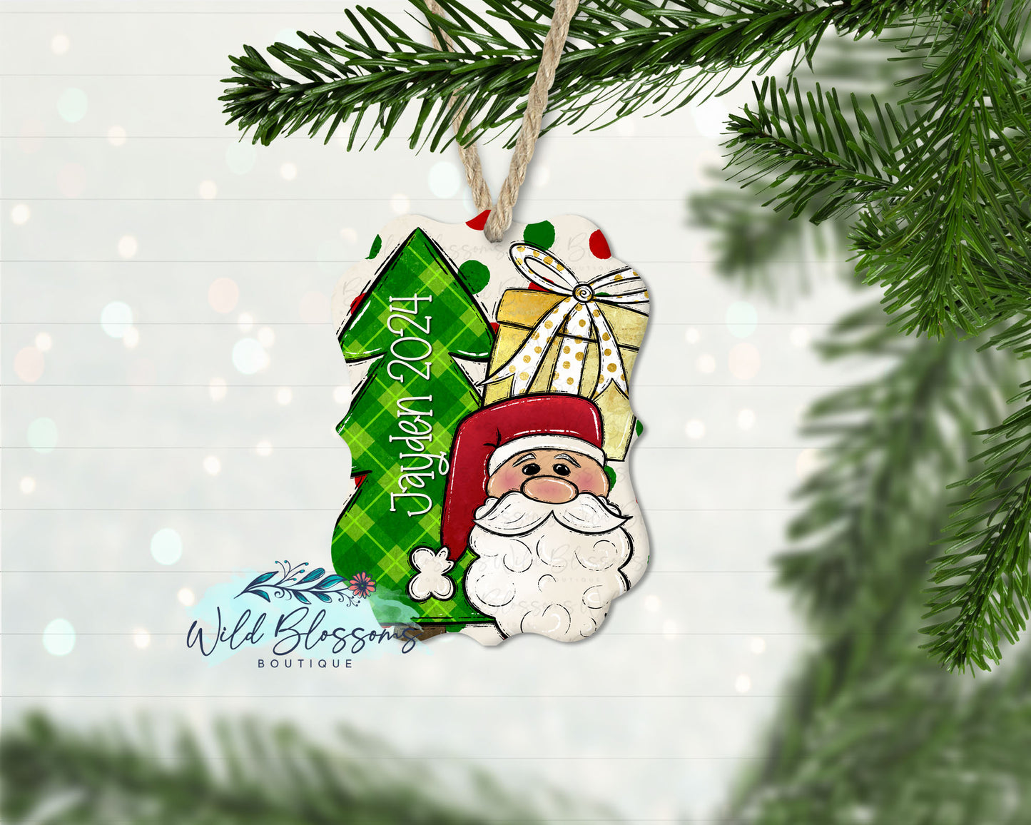 Polka Dot Santa Clause Personalized Ornament