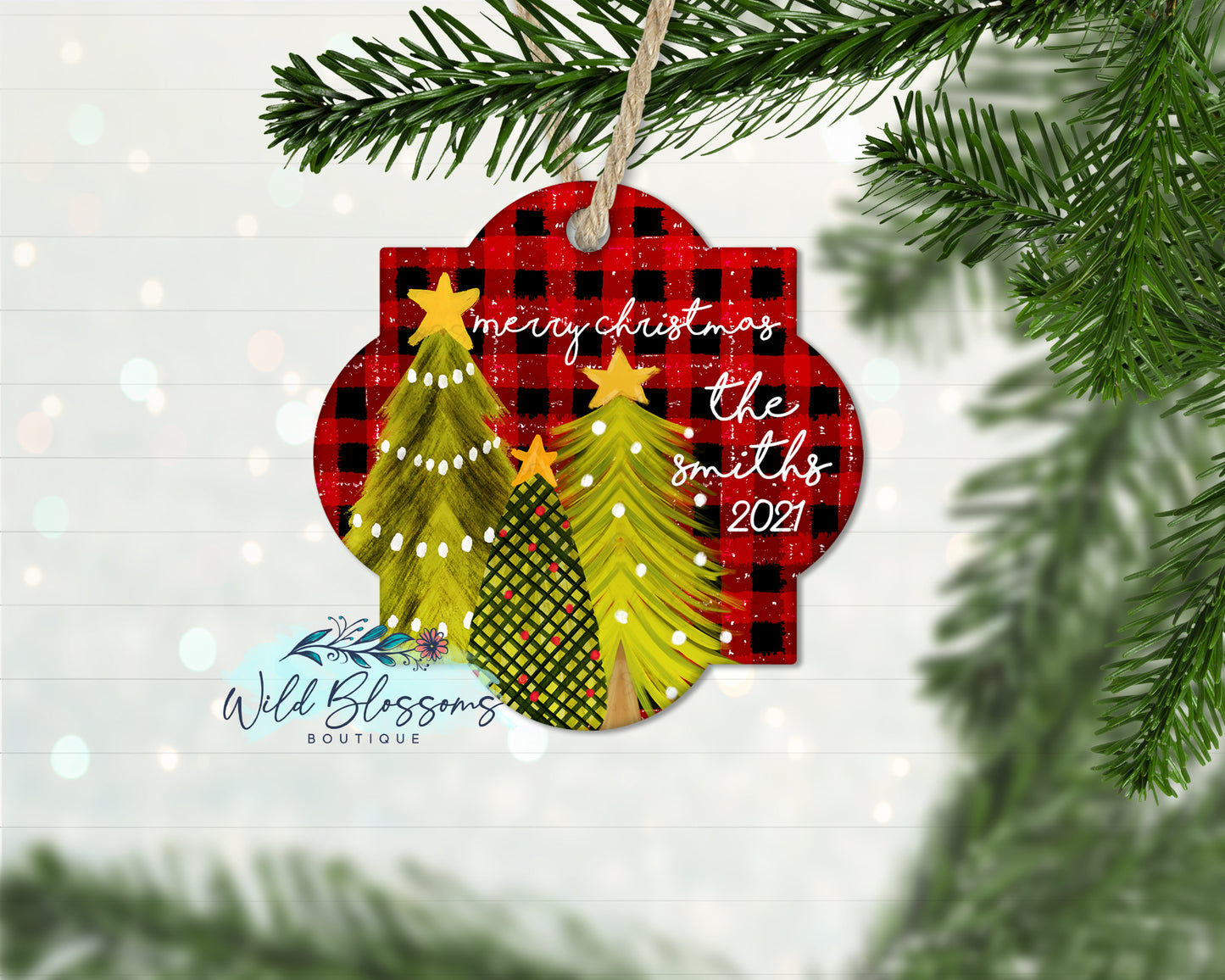 Red Buffalo Plaid Christmas Trees Ornament