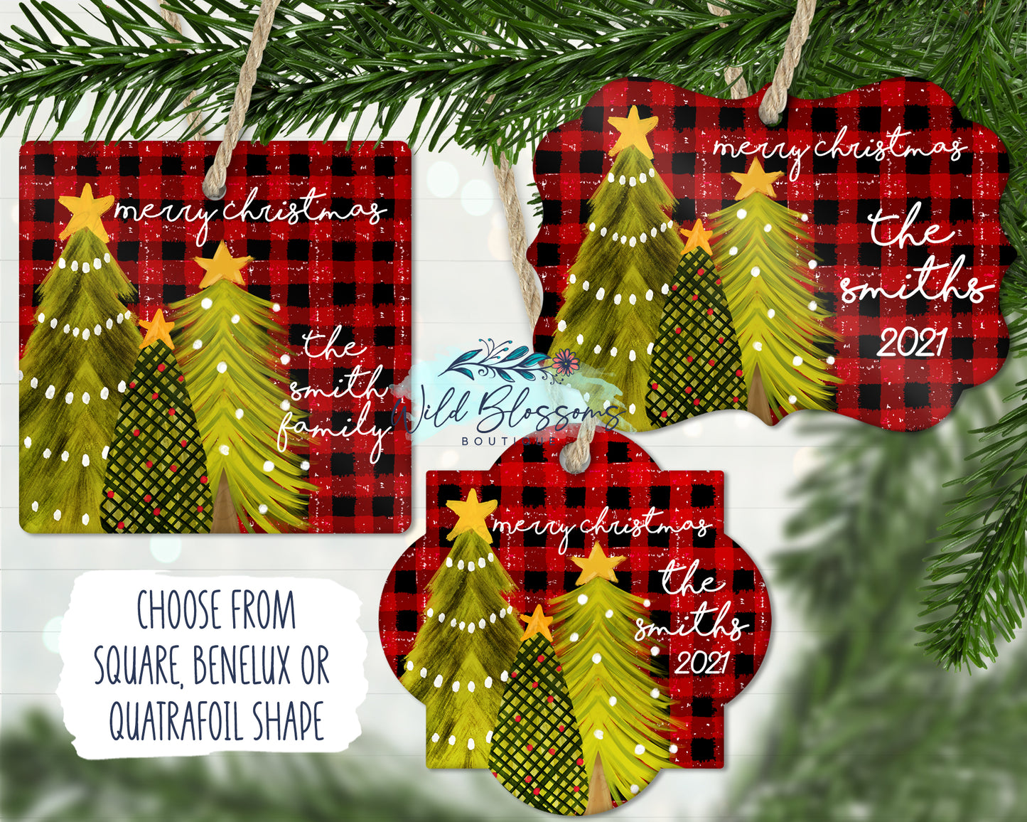 Red Buffalo Plaid Christmas Trees Ornament