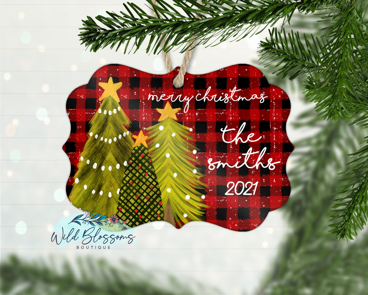 Red Buffalo Plaid Christmas Trees Ornament