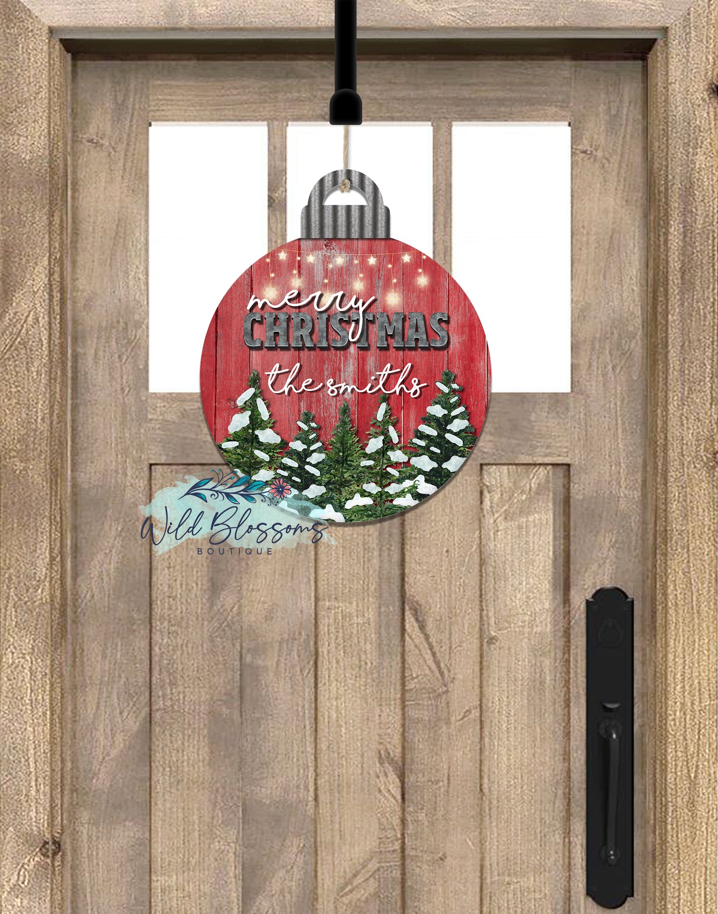 Red Wooden Merry Christmas Ball Ornament Door Hanger