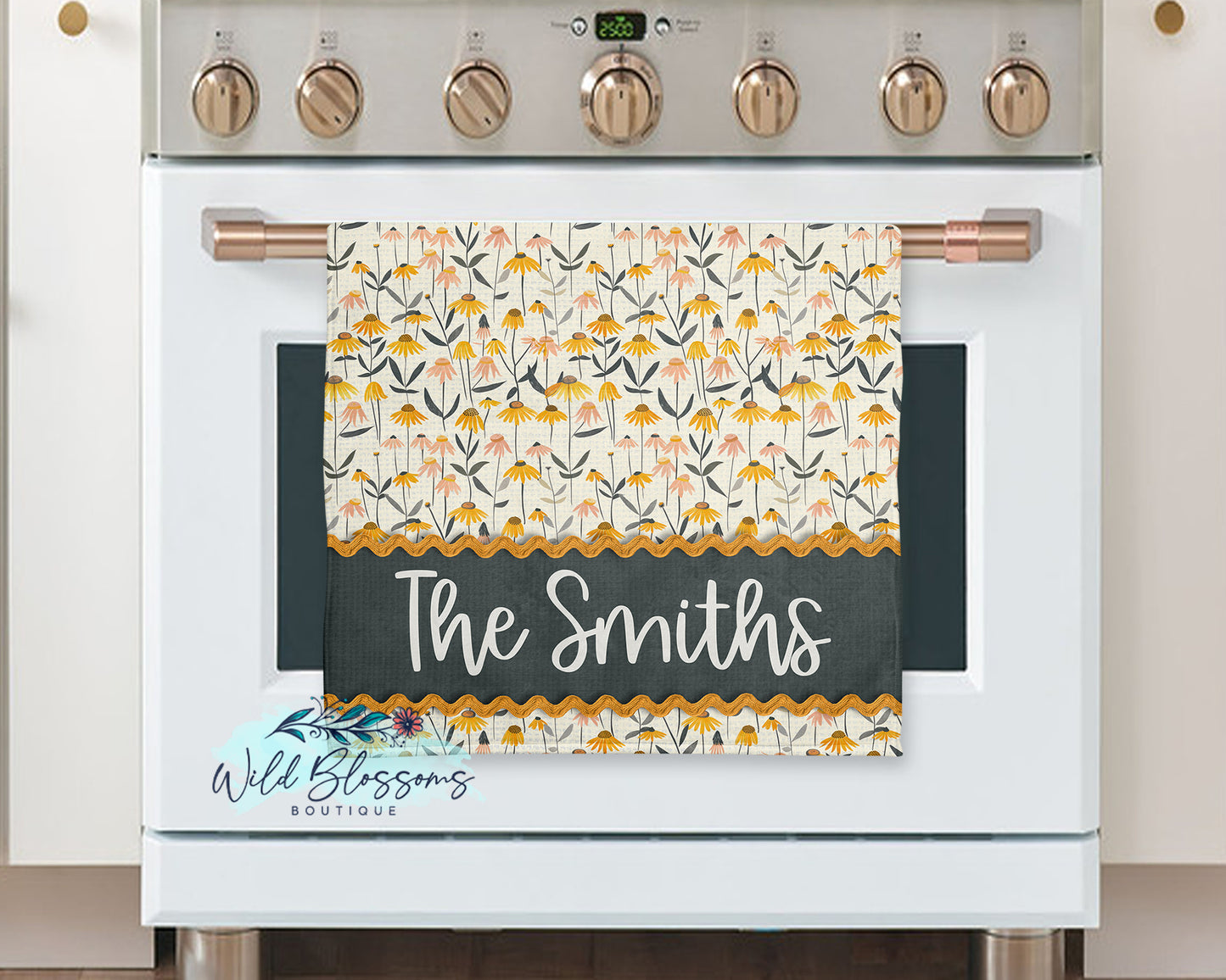 Rustic Fall Coneflowers Personalized Kitchen Towel