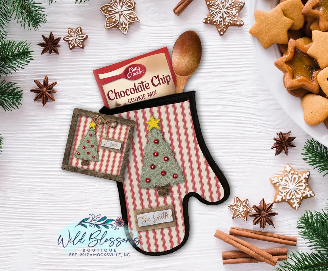 Rustic Stitched Christmas Tree Grain Sack Personalized Gift Set
