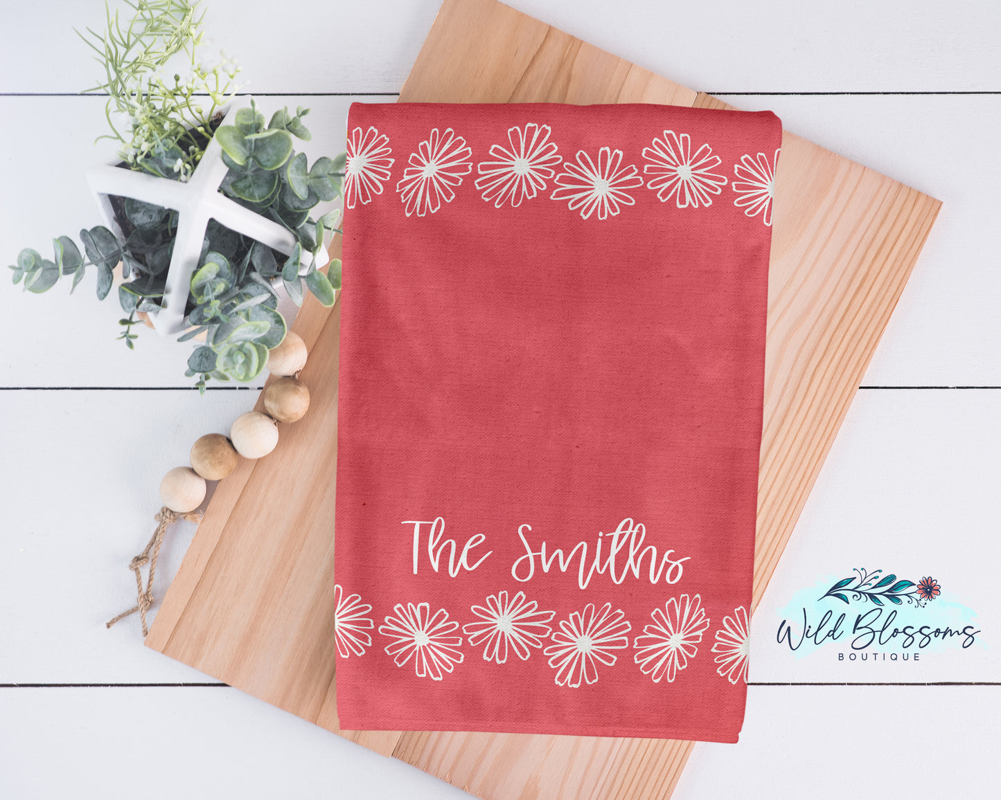 Vintage Pink Daisy Personalized Kitchen Towel