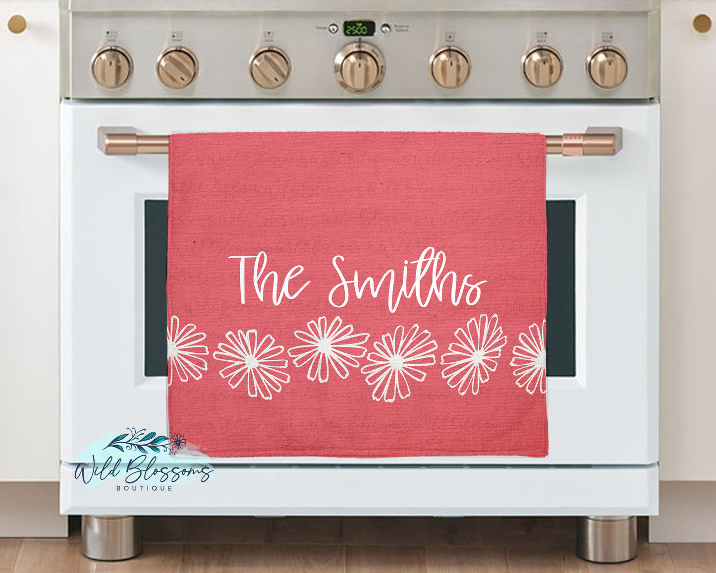 Vintage Pink Daisy Personalized Kitchen Towel