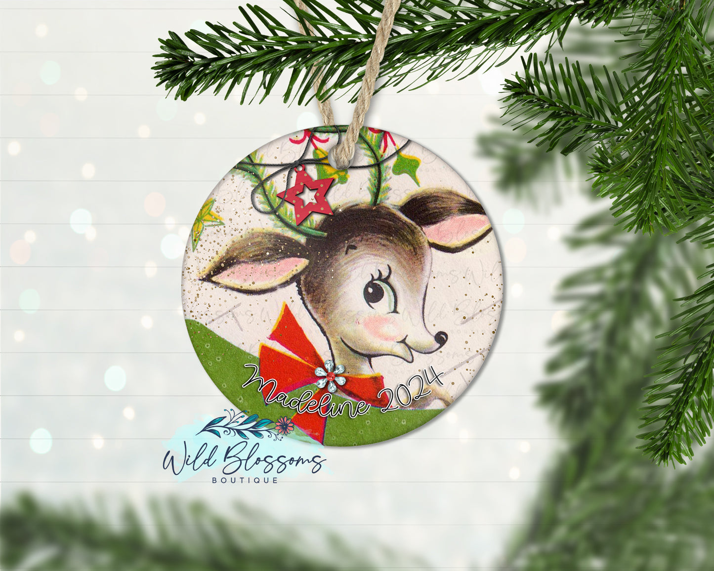 Vintage Reindeer Personalized Ornament