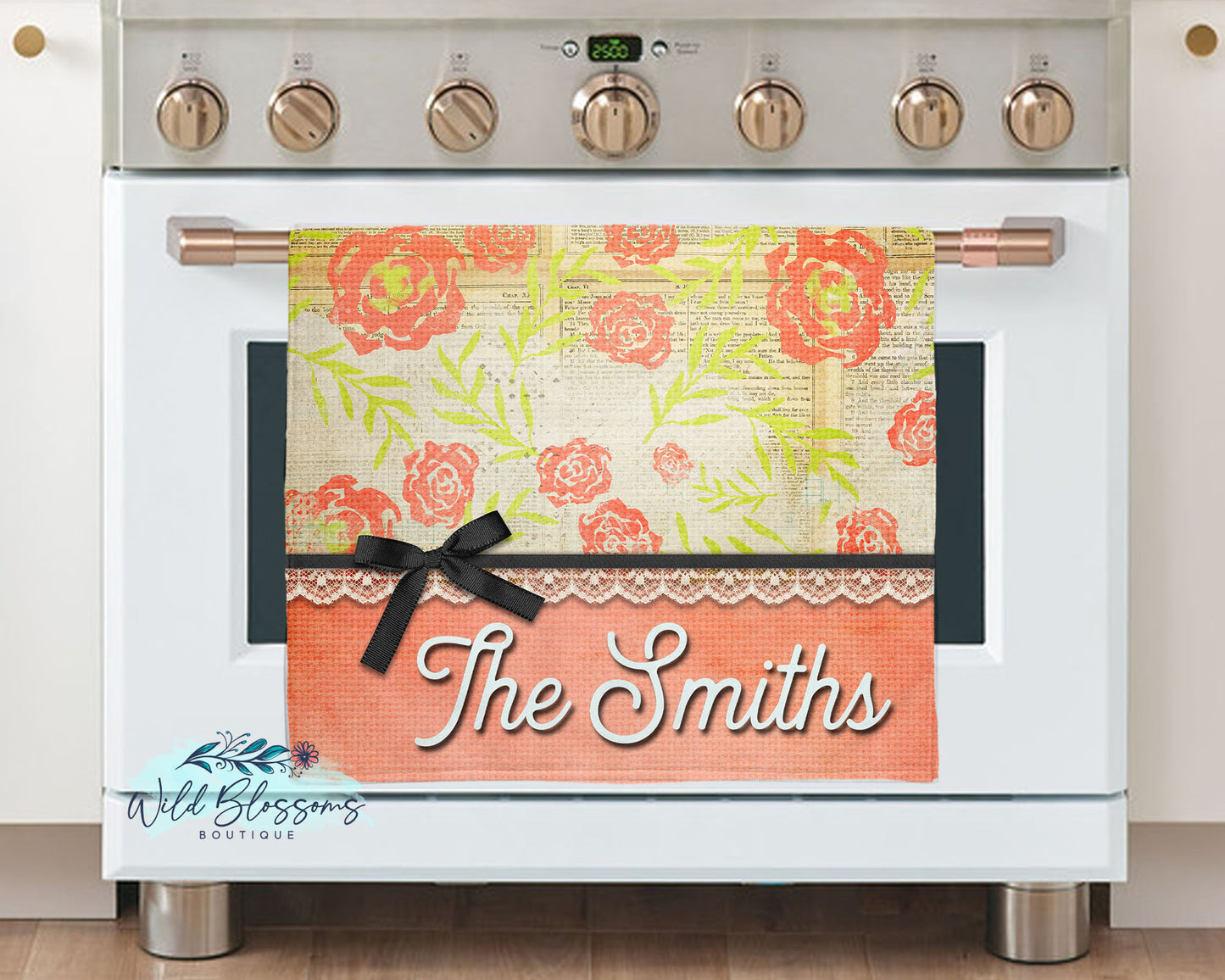 Vintage Rose Personalized Pot Holder And Oven Mitt