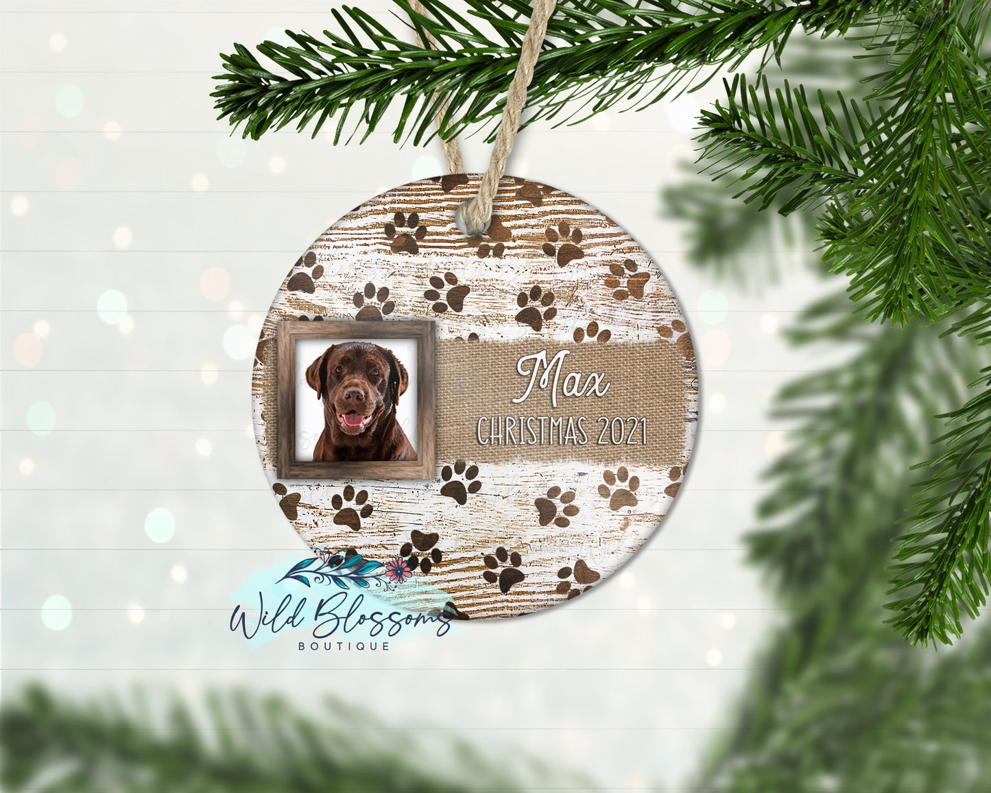 White Wooden Paw Print Photo Ornament