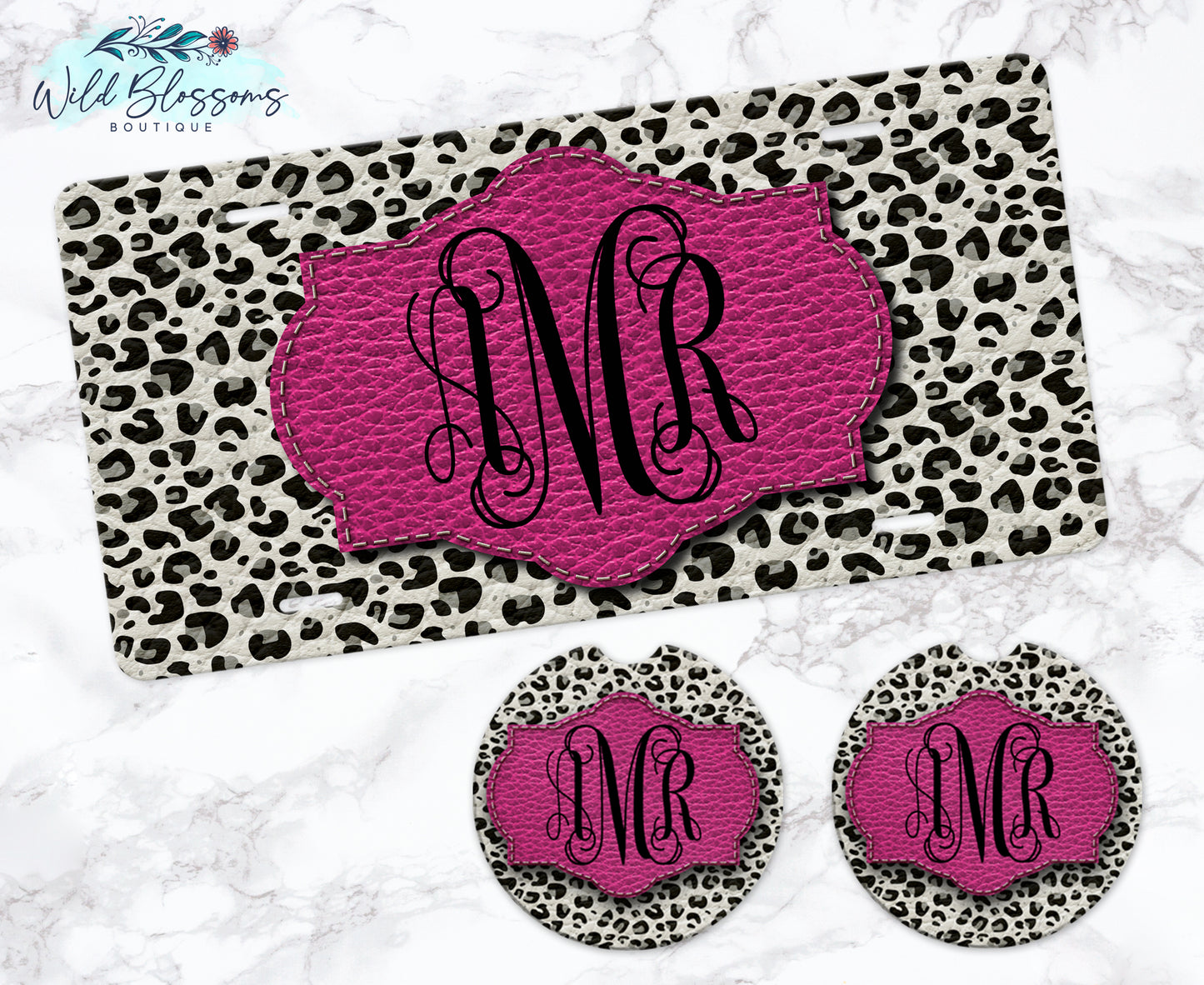 White Leopard Print With Pink Personalized License Plate