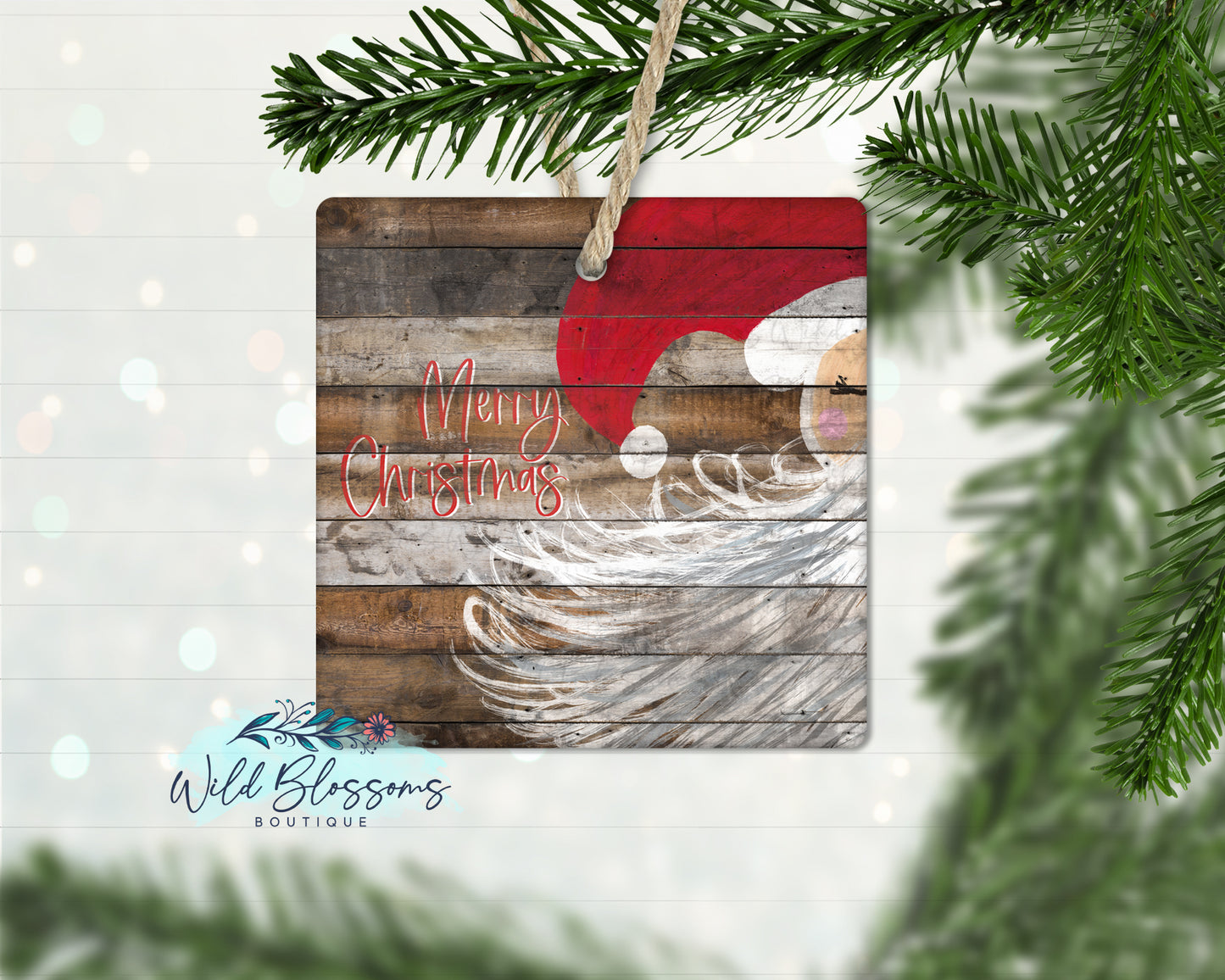 Merry Christmas Wooden Painted Santa Personalized Ornament