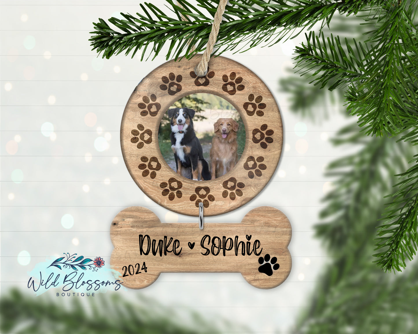 Wooden Paw Print Personalized Dog Photo Ornament