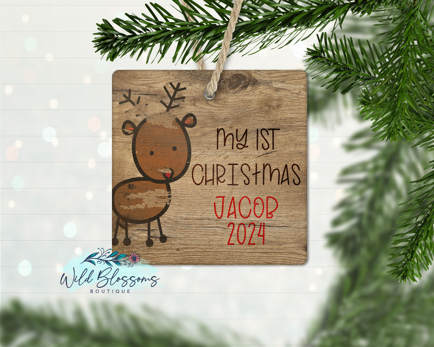 Wooden Christmas Character Personalized Square Ornament