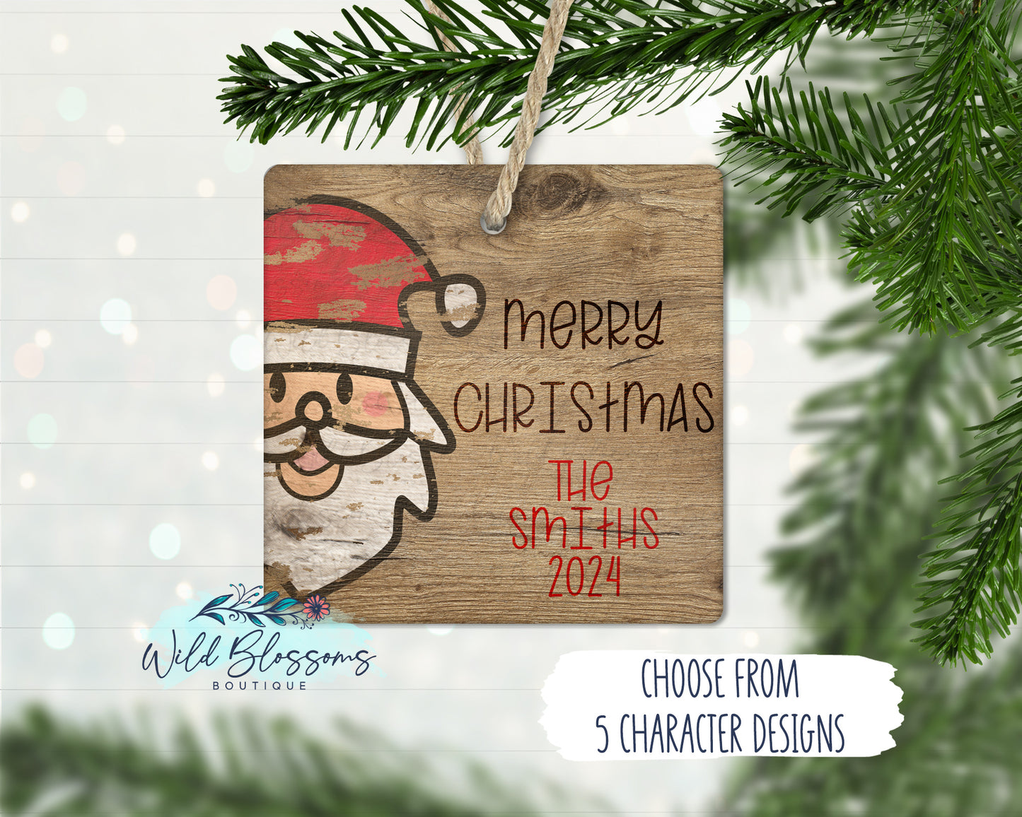Wooden Christmas Character Personalized Square Ornament